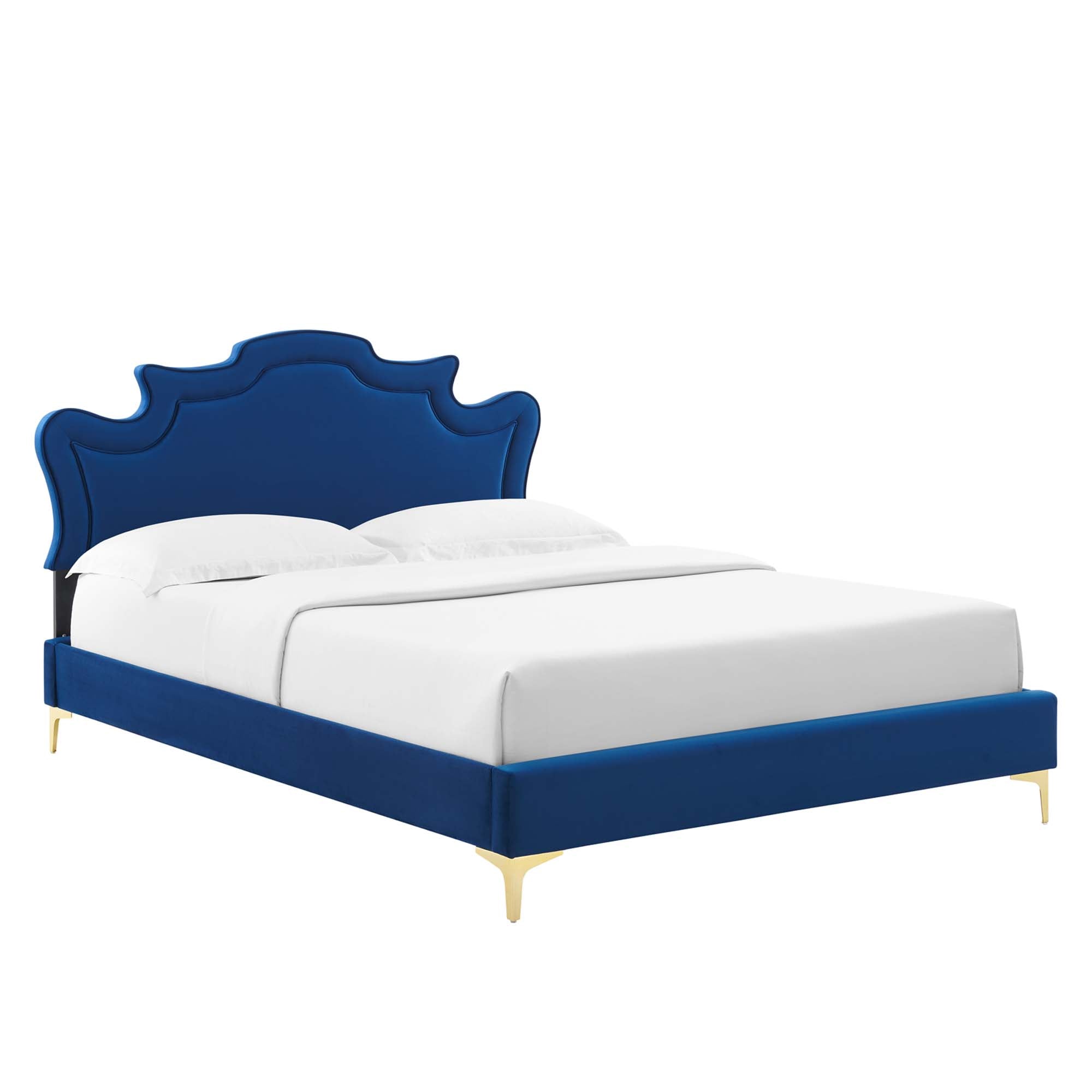 Pristine Performance Velvet King Platform Bed Navy – Victorian Headboard