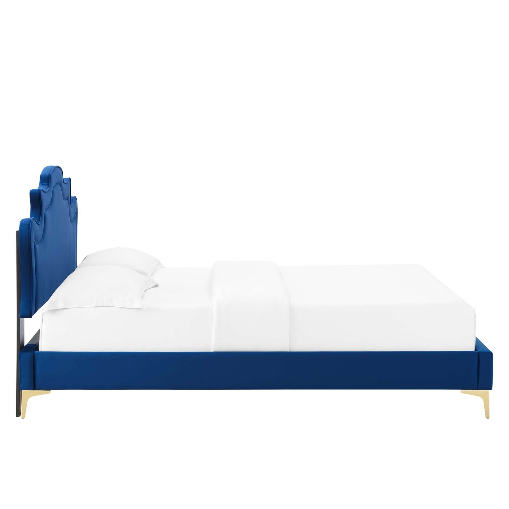 Pristine Performance Velvet King Platform Bed Navy – Victorian Headboard