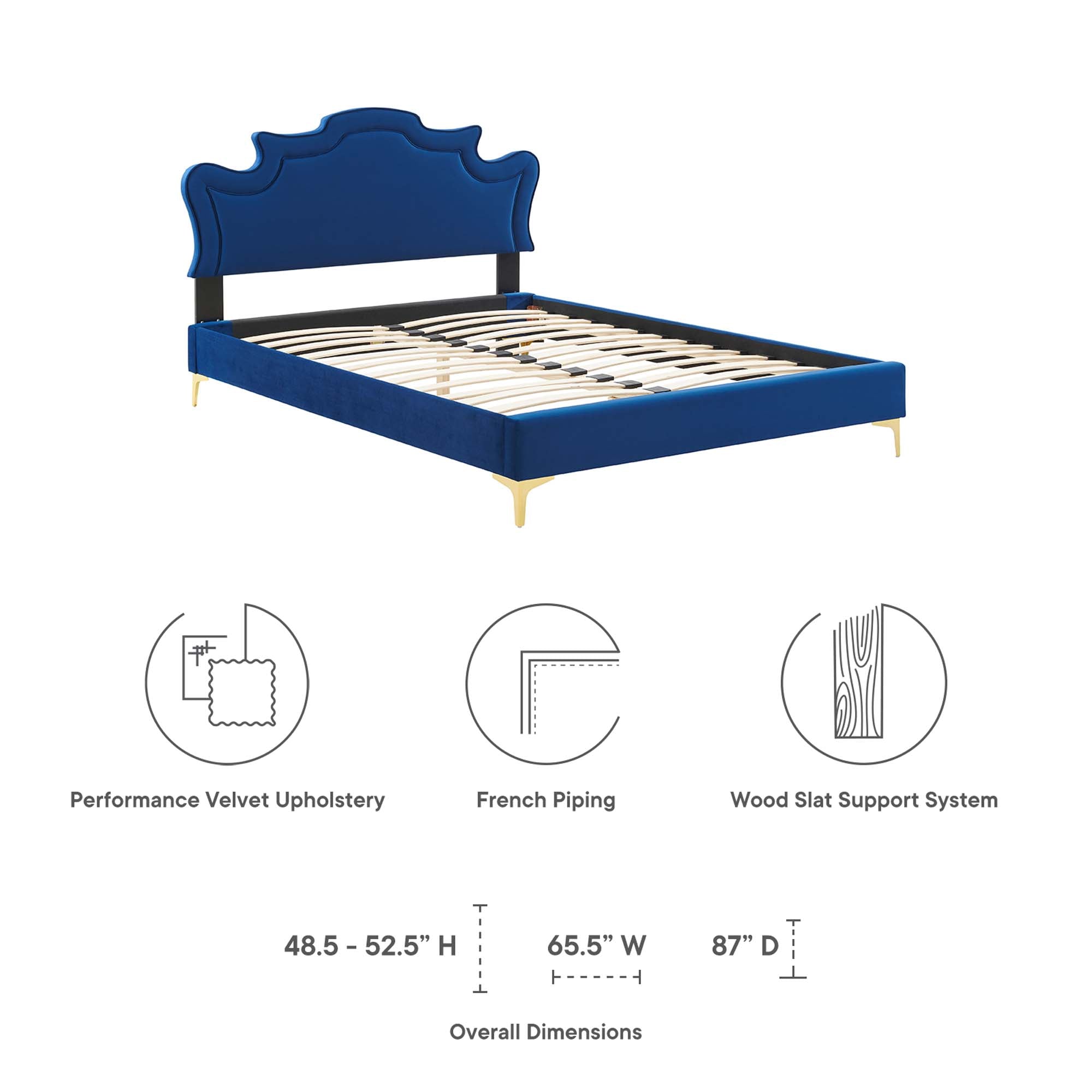 Pristine Performance Velvet King Platform Bed Navy – Victorian Headboard