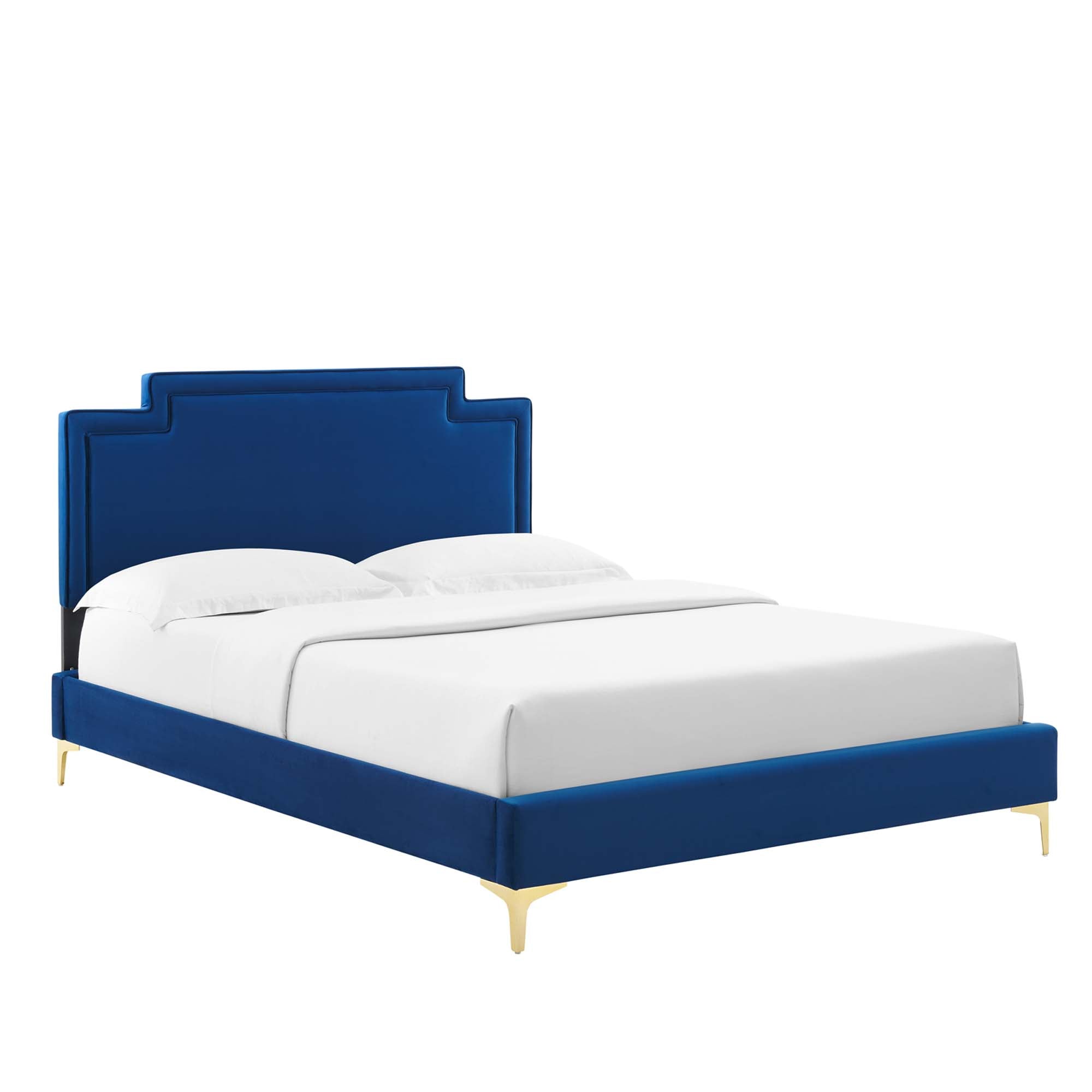 Amplify Navy Performance Velvet King Bed – Modern Glam with Channel Tufting