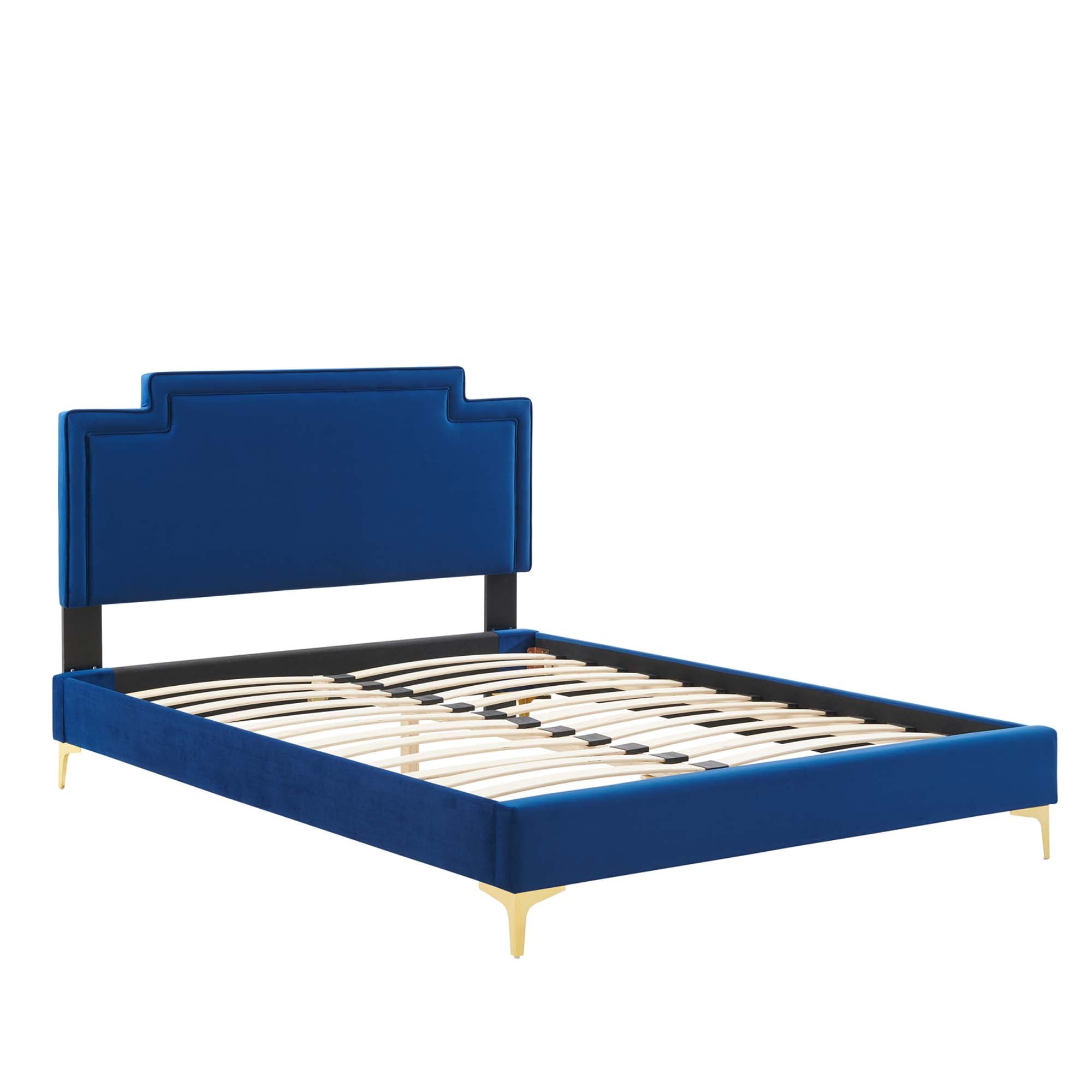 Amplify Navy Performance Velvet King Bed – Modern Glam with Channel Tufting