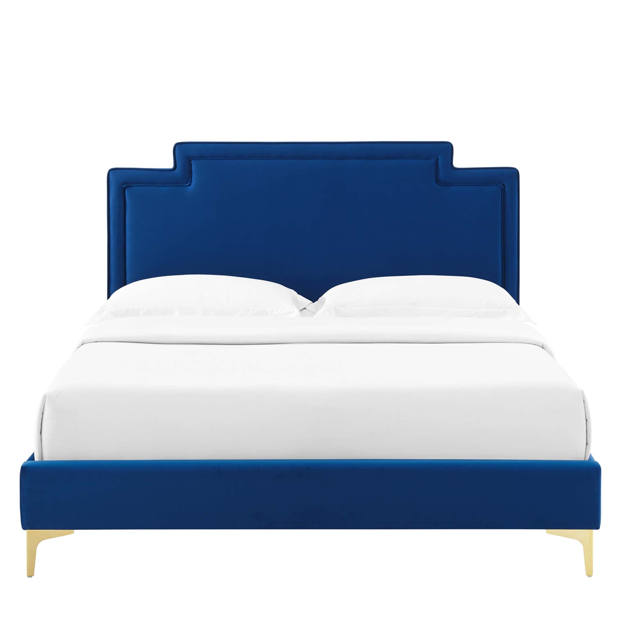 Amplify Navy Performance Velvet King Bed – Modern Glam with Channel Tufting