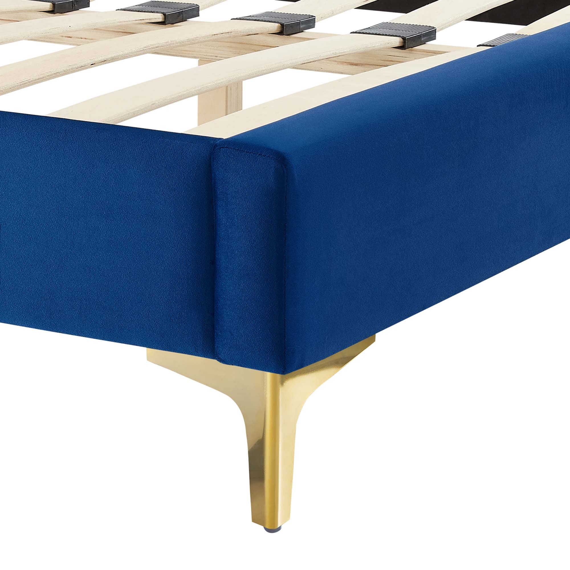 Amplify Navy Performance Velvet King Bed – Modern Glam with Channel Tufting