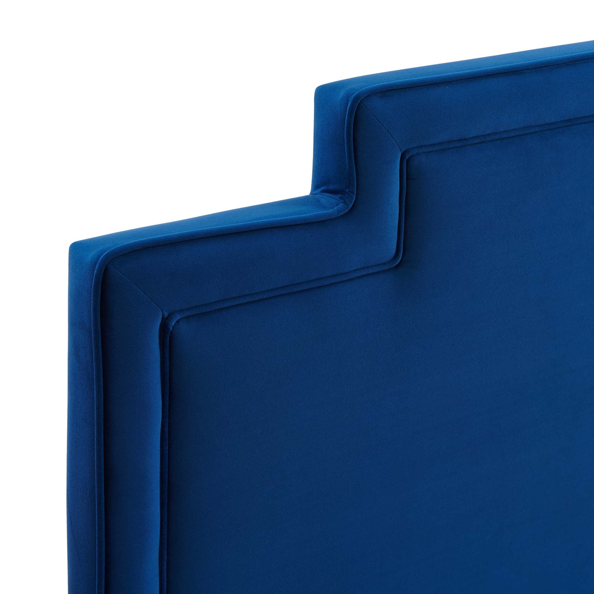 Amplify Navy Performance Velvet King Bed – Modern Glam with Channel Tufting