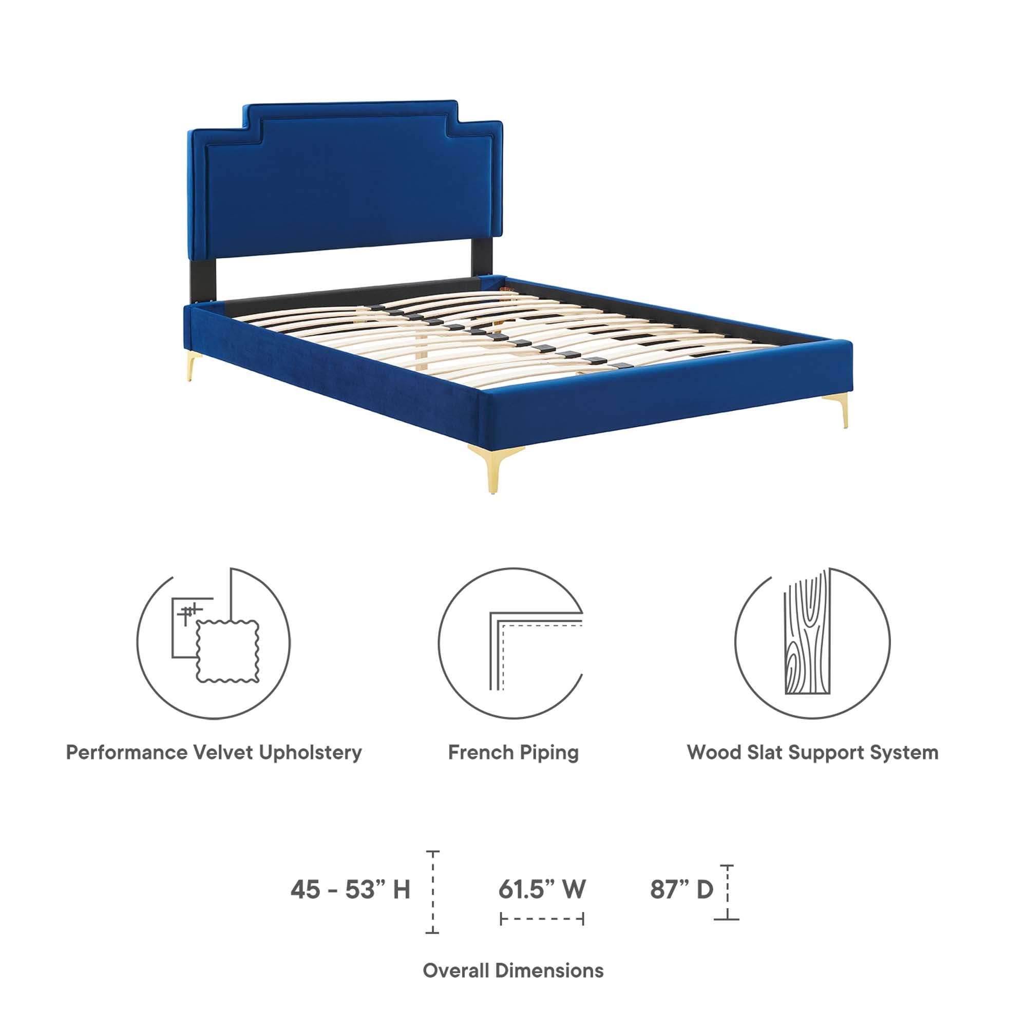 Amplify Navy Performance Velvet King Bed – Modern Glam with Channel Tufting