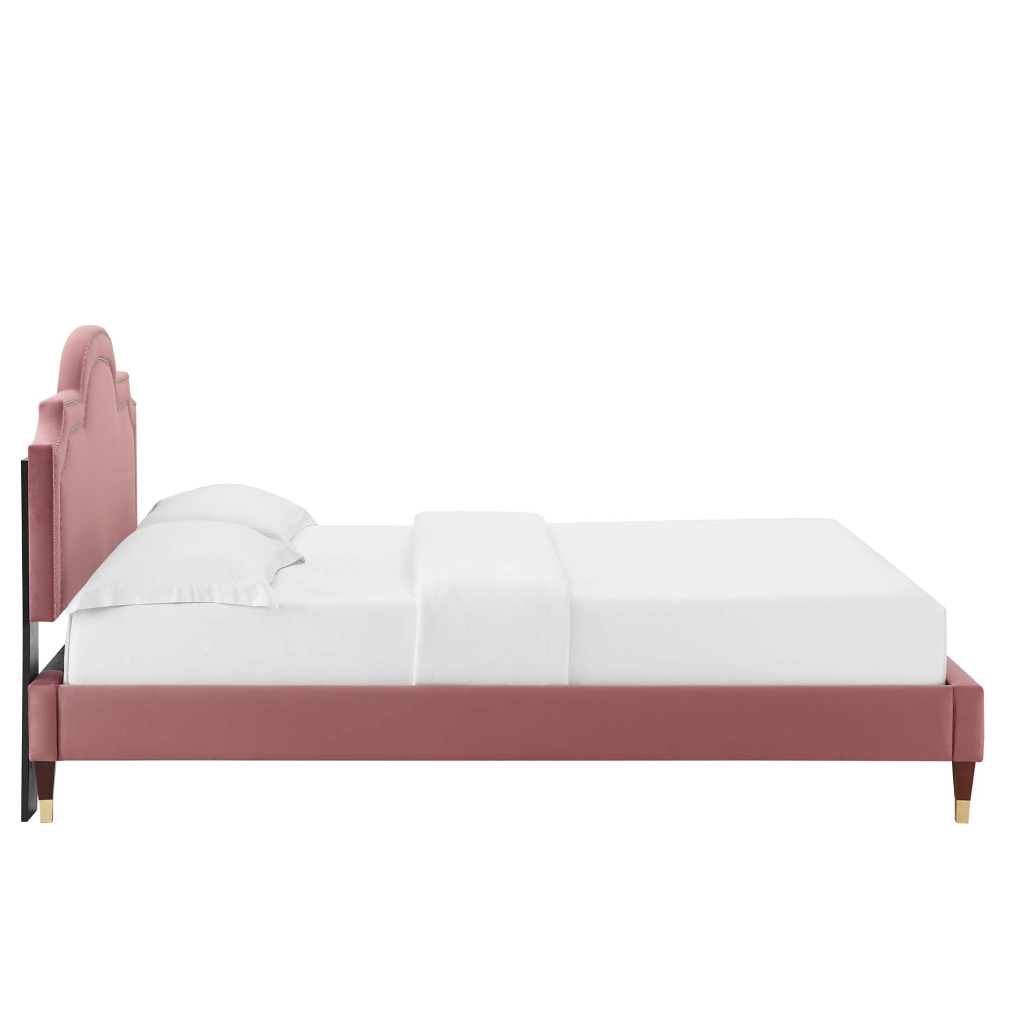 Orynd King Platform Bed Performance Velvet Dusty Rose Modern Upholstered Frame