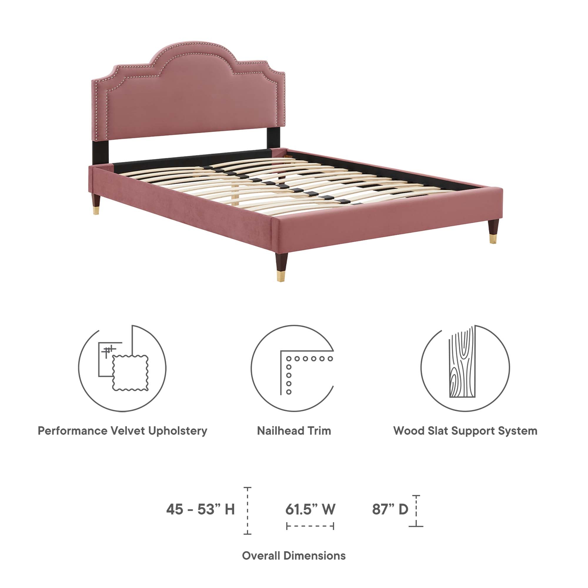 Orynd King Platform Bed Performance Velvet – Dusty Rose Modern Upholstered Frame