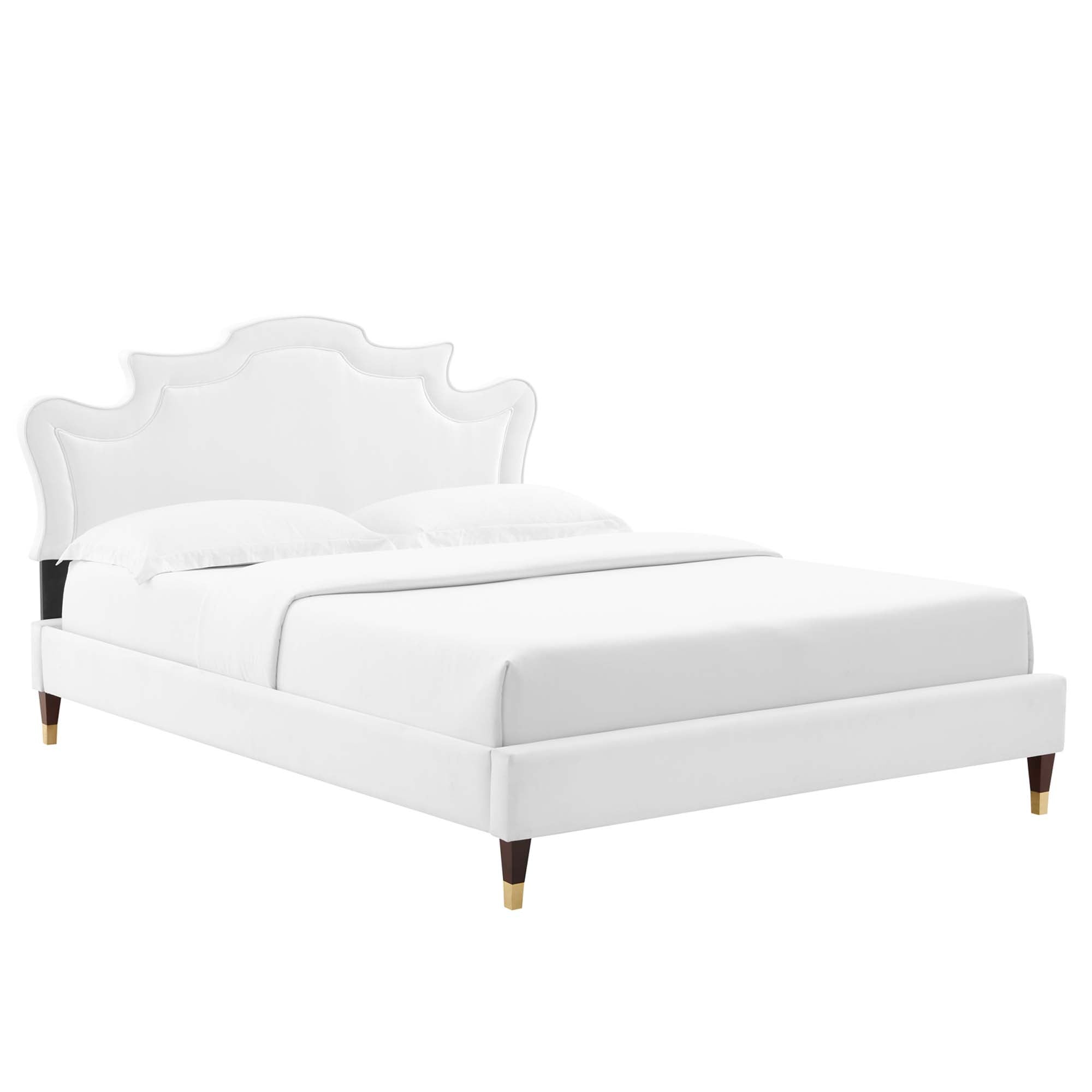 Performance Velvet Bixby King Bed – Victorian Upholstered Platform with Gold Legs