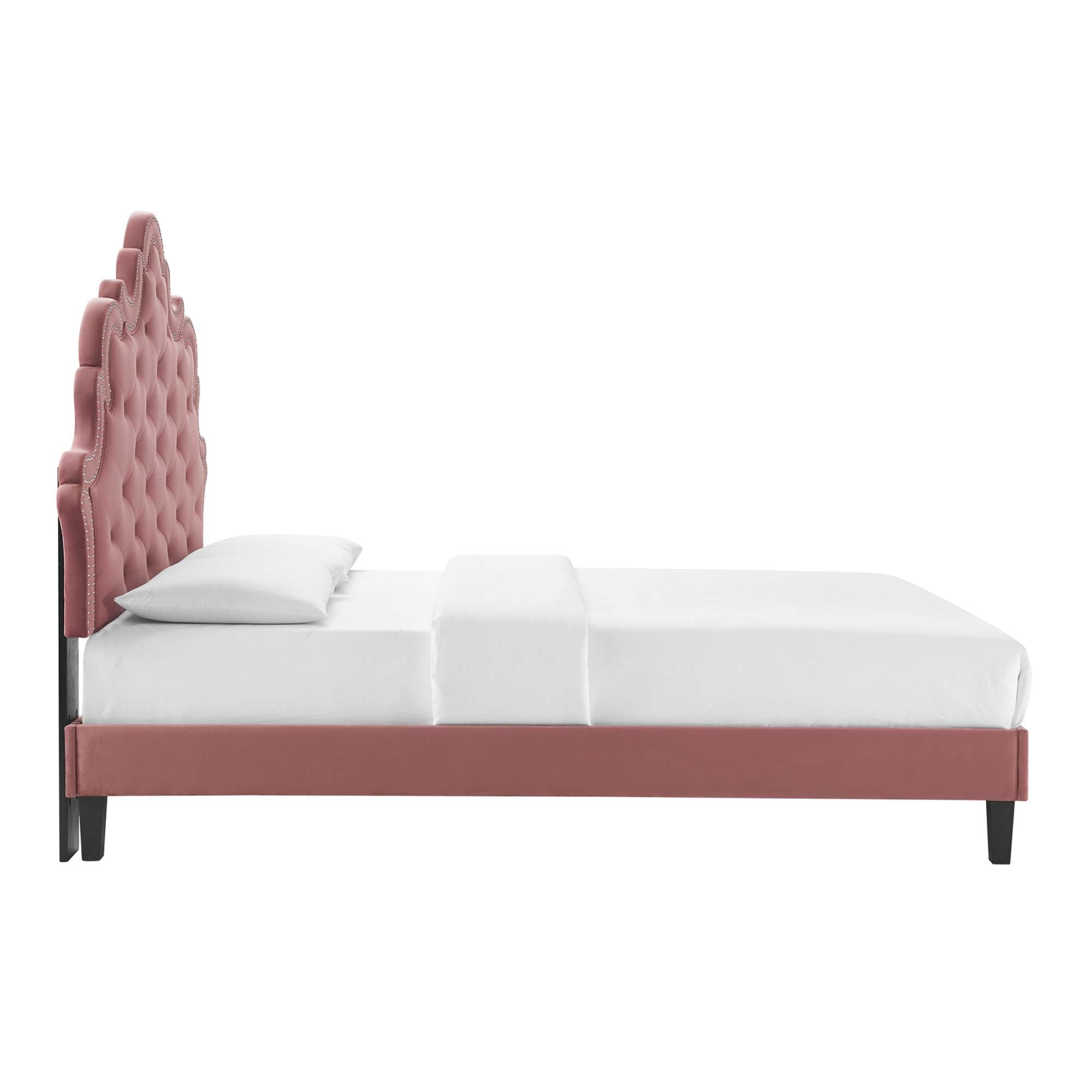 King Isle Victorian Platform Bed – Button-Tufted Performance Velvet Dusty Rose