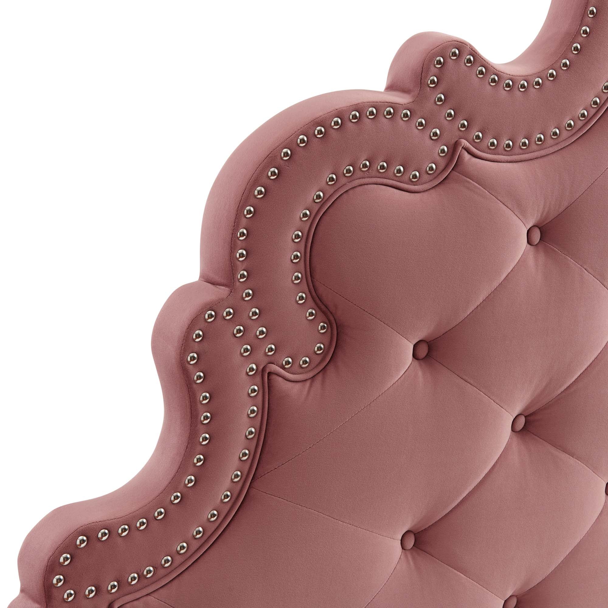 King Isle Victorian Platform Bed – Button-Tufted Performance Velvet Dusty Rose