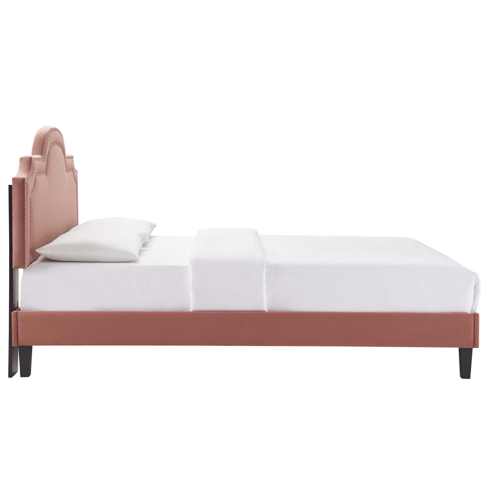 Sornis Performance Velvet King Platform Bed Frame Dusty Rose MDF Construction