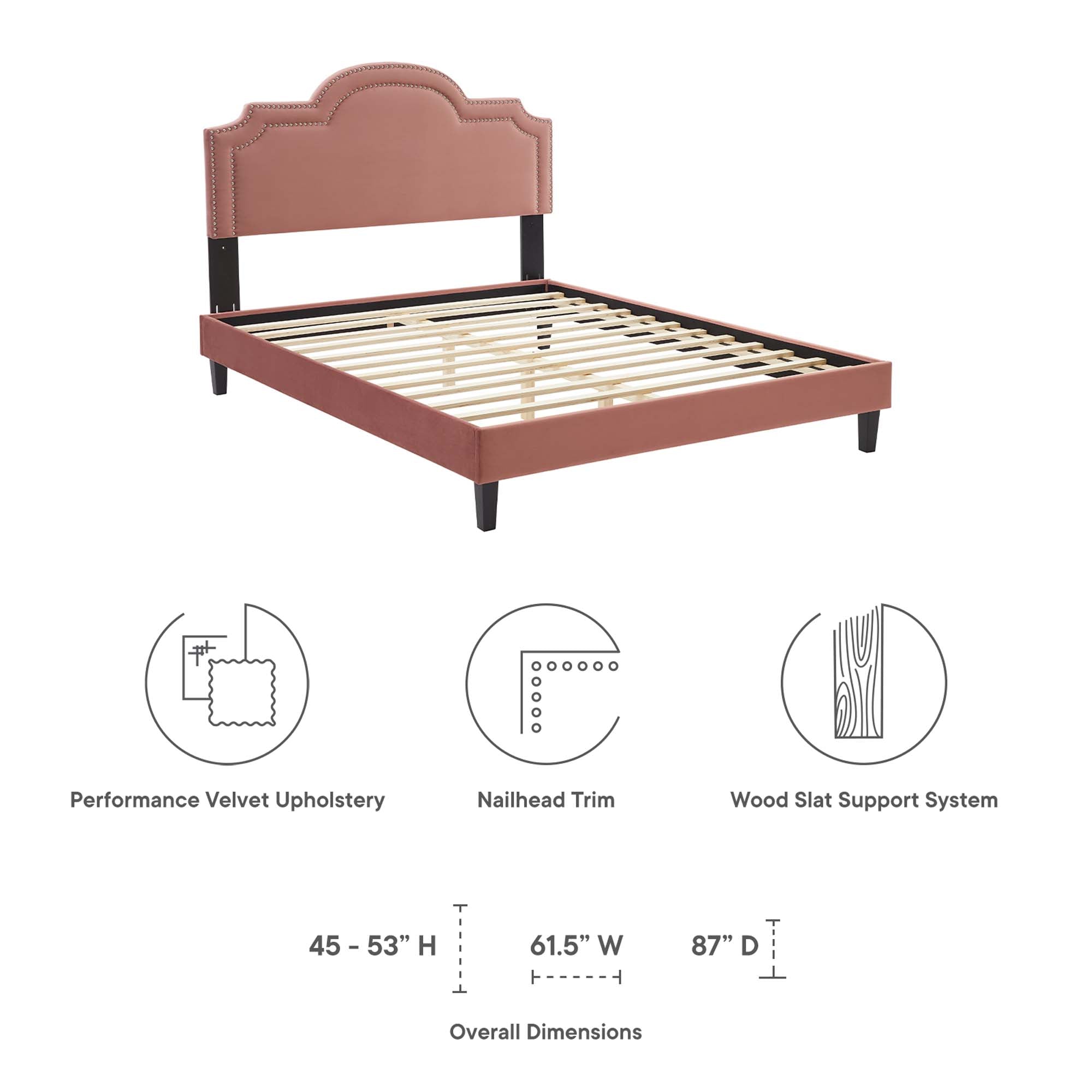 Sornis Performance Velvet King Platform Bed Frame Dusty Rose MDF Construction