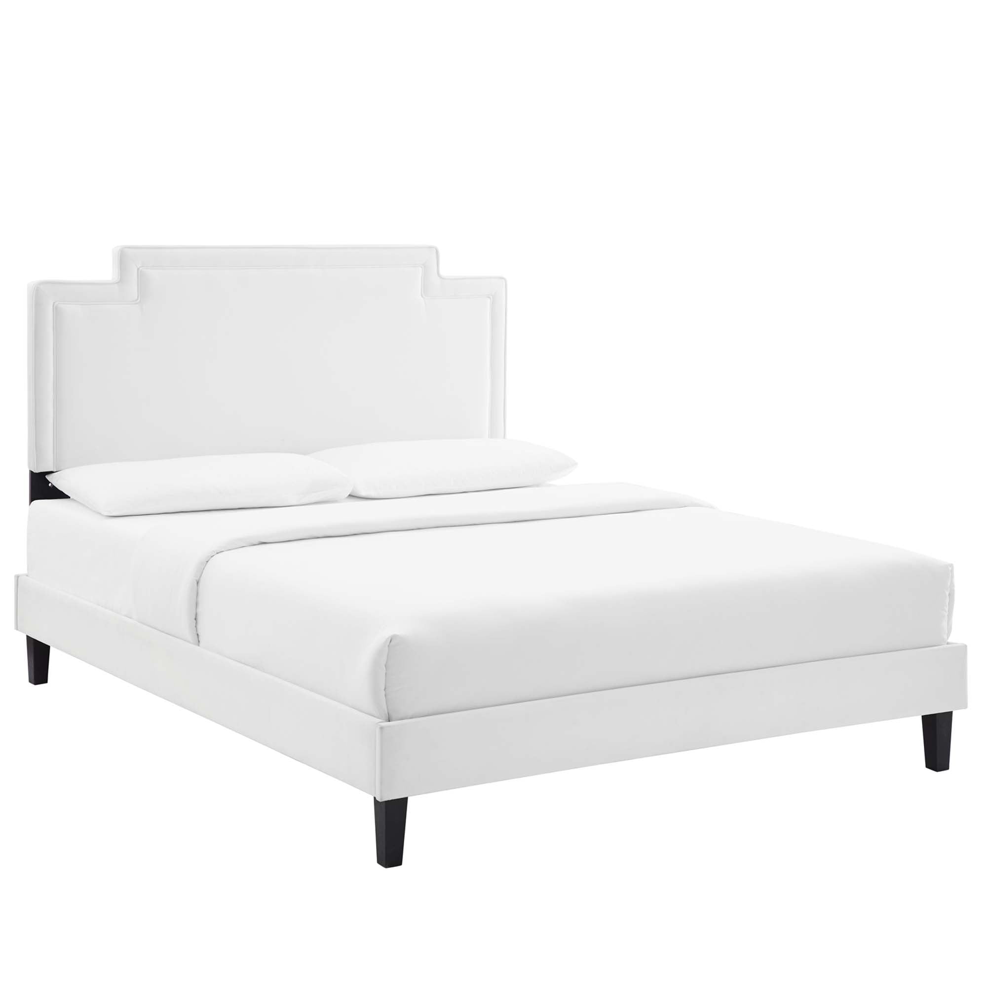 Palette White Performance Velvet King Bed – Modern Glam Upholstered Frame