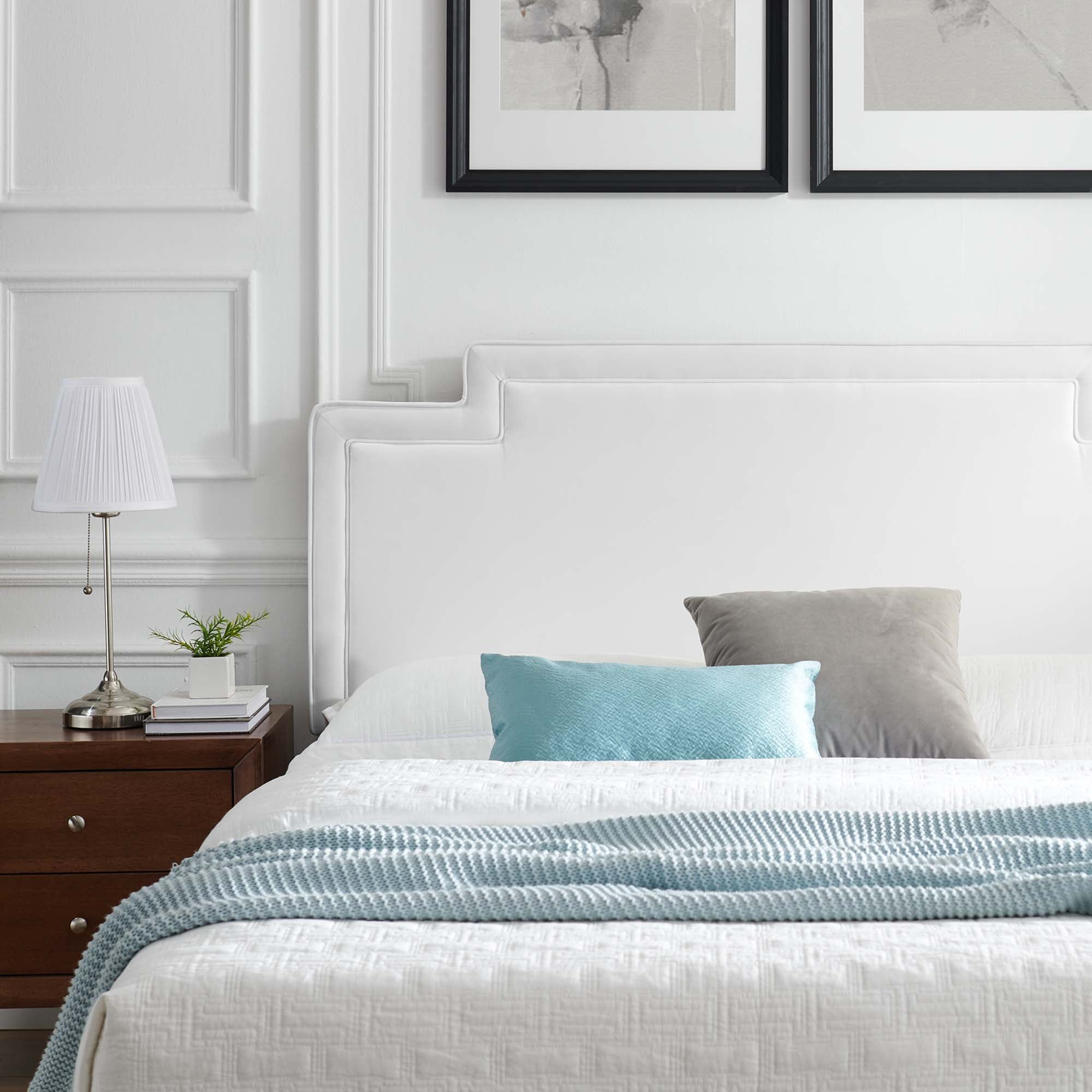 Palette White Performance Velvet King Bed – Modern Glam Upholstered Frame