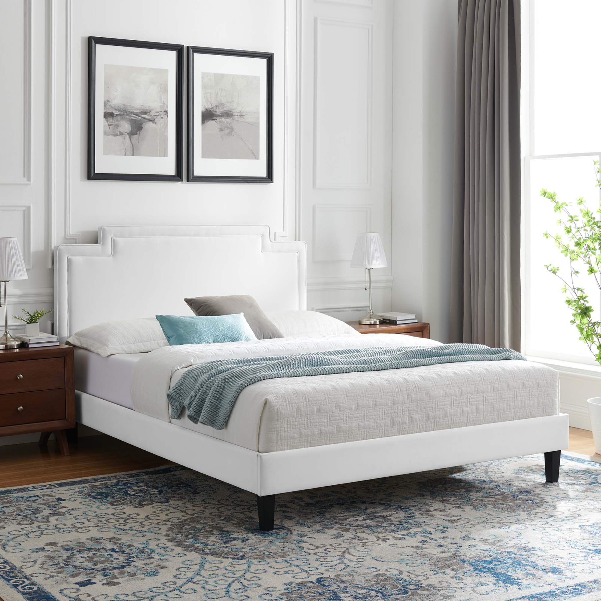 Palette White Performance Velvet King Bed – Modern Glam Upholstered Frame