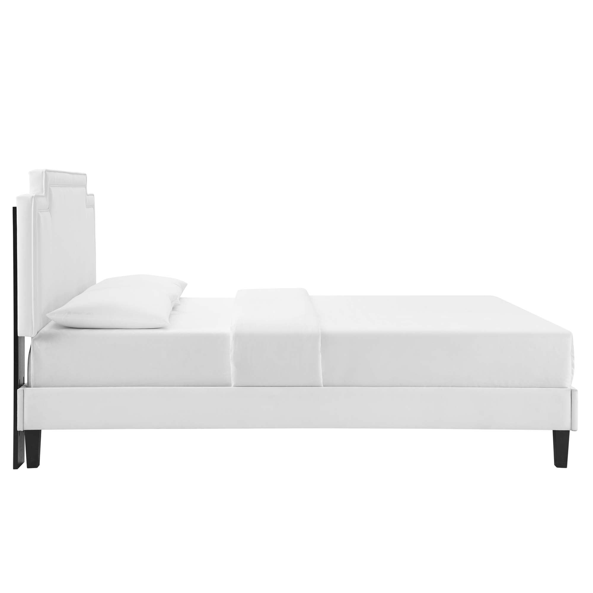 Palette White Performance Velvet King Bed – Modern Glam Upholstered Frame