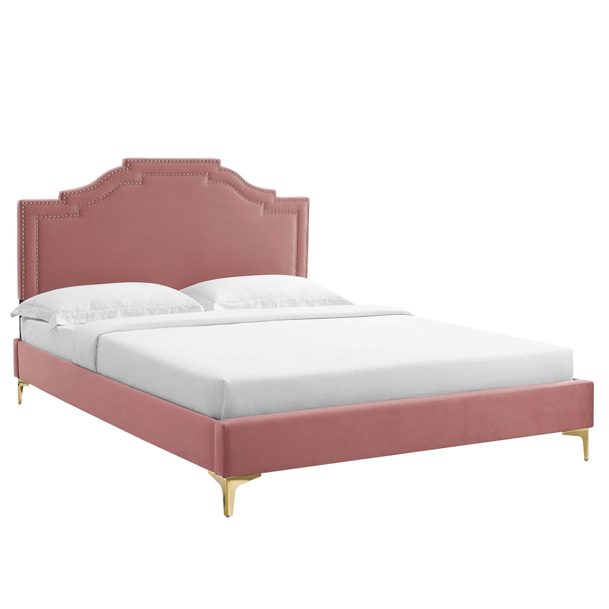 Mori Adelaide King Dusty Rose Velvet Platform Bed – Modern Tufted Headboard, Sturdy Wood Slats