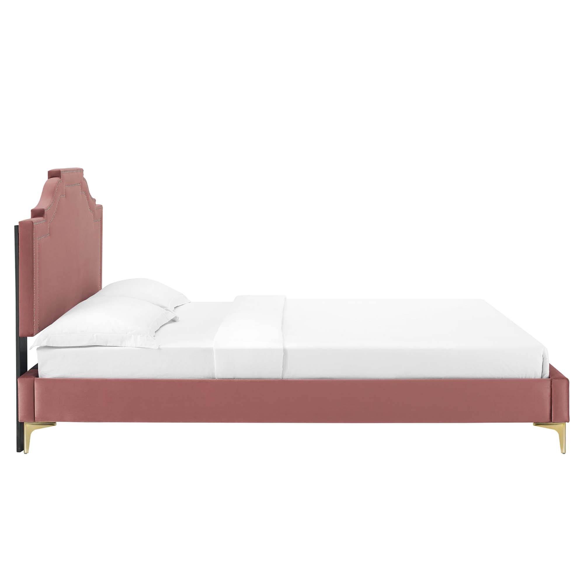 Mori Adelaide King Dusty Rose Velvet Platform Bed – Modern Tufted Headboard, Sturdy Wood Slats