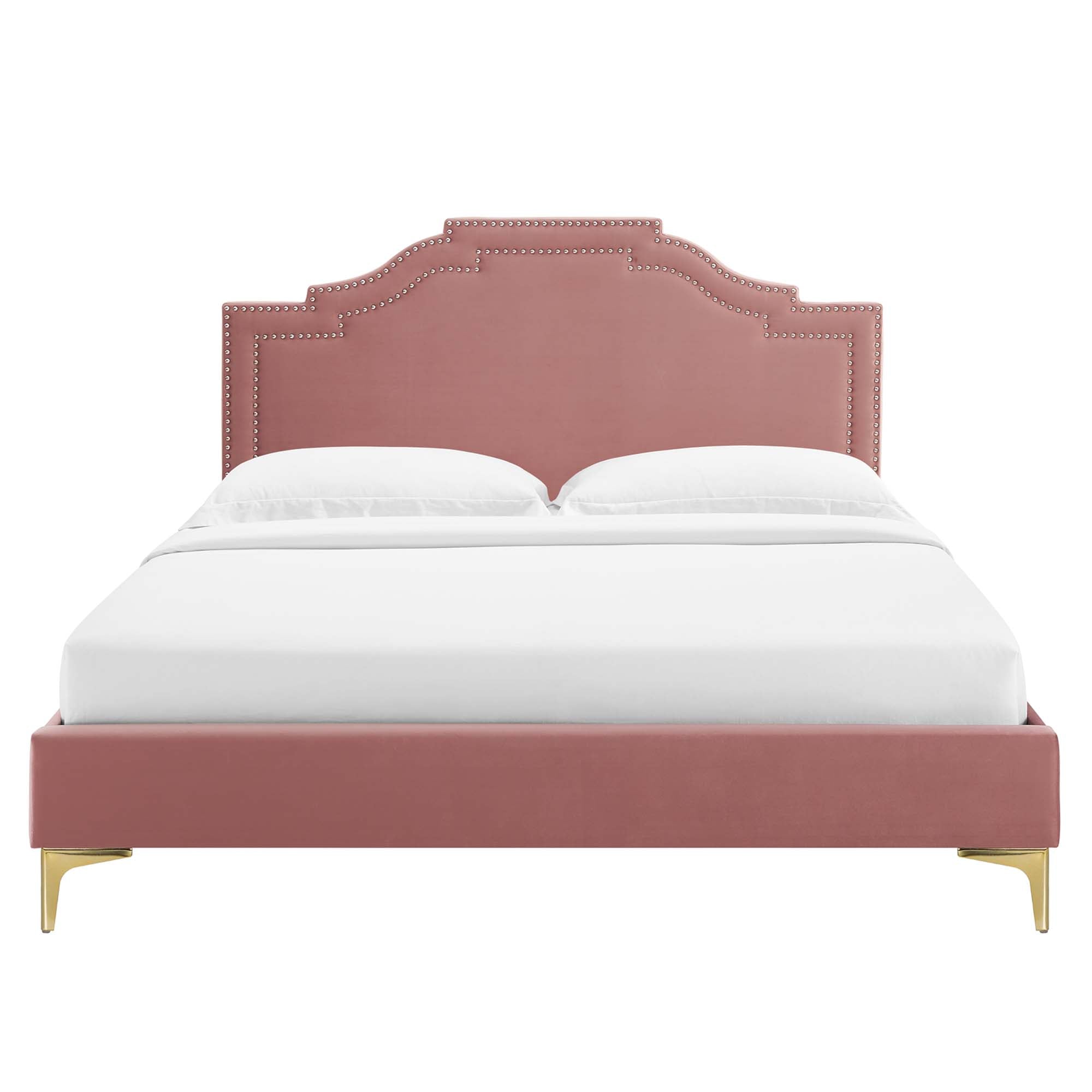 Mori Adelaide King Dusty Rose Velvet Platform Bed – Modern Tufted Headboard, Sturdy Wood Slats
