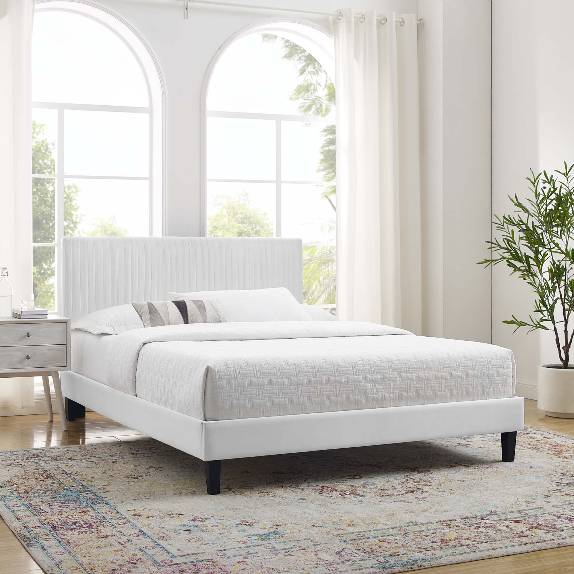 Peyton White Performance Velvet Full Platform Bed