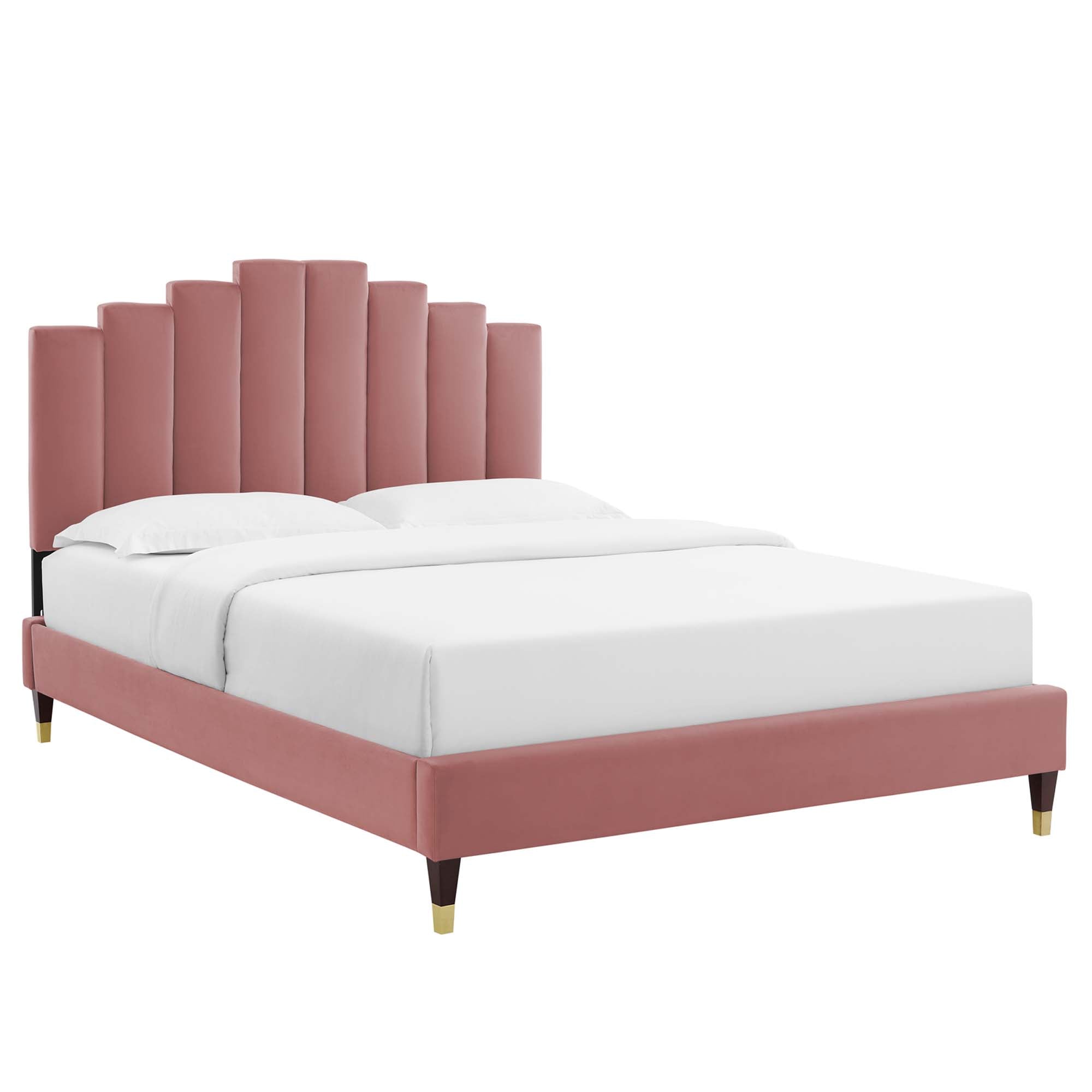 Light Clorwyn Grey Full Performance Velvet Platform Bed – Channel Tufted Headboard