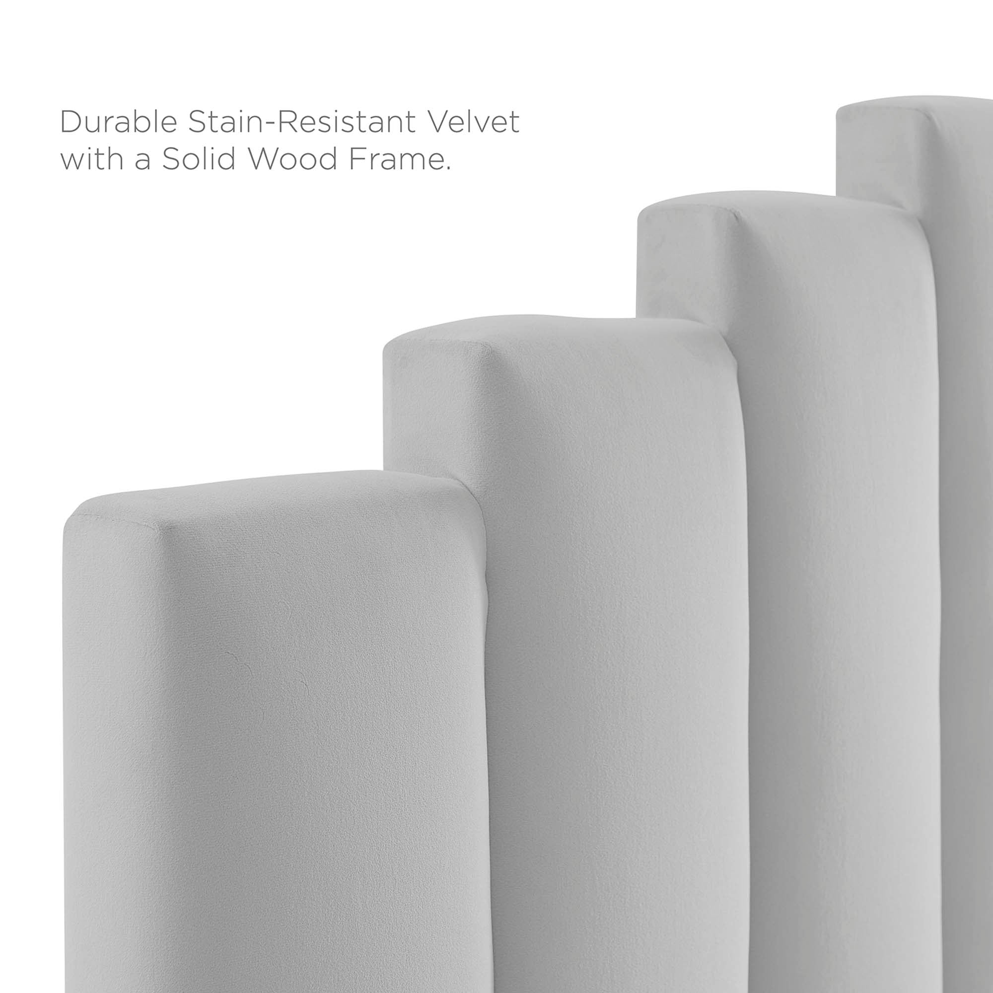 Light Clorwyn Grey Full Performance Velvet Platform Bed – Channel Tufted Headboard