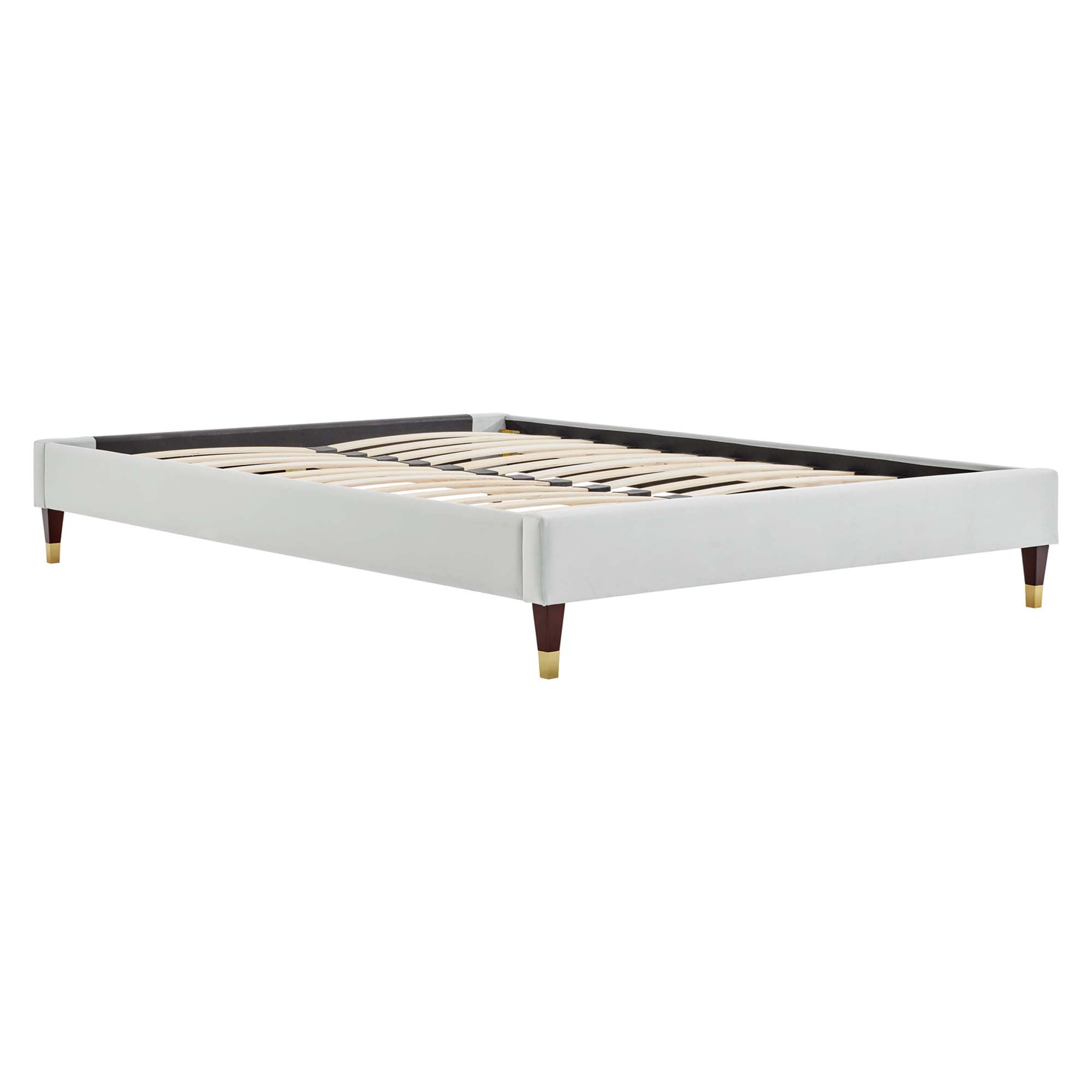 Light Clorwyn Grey Full Performance Velvet Platform Bed – Channel Tufted Headboard