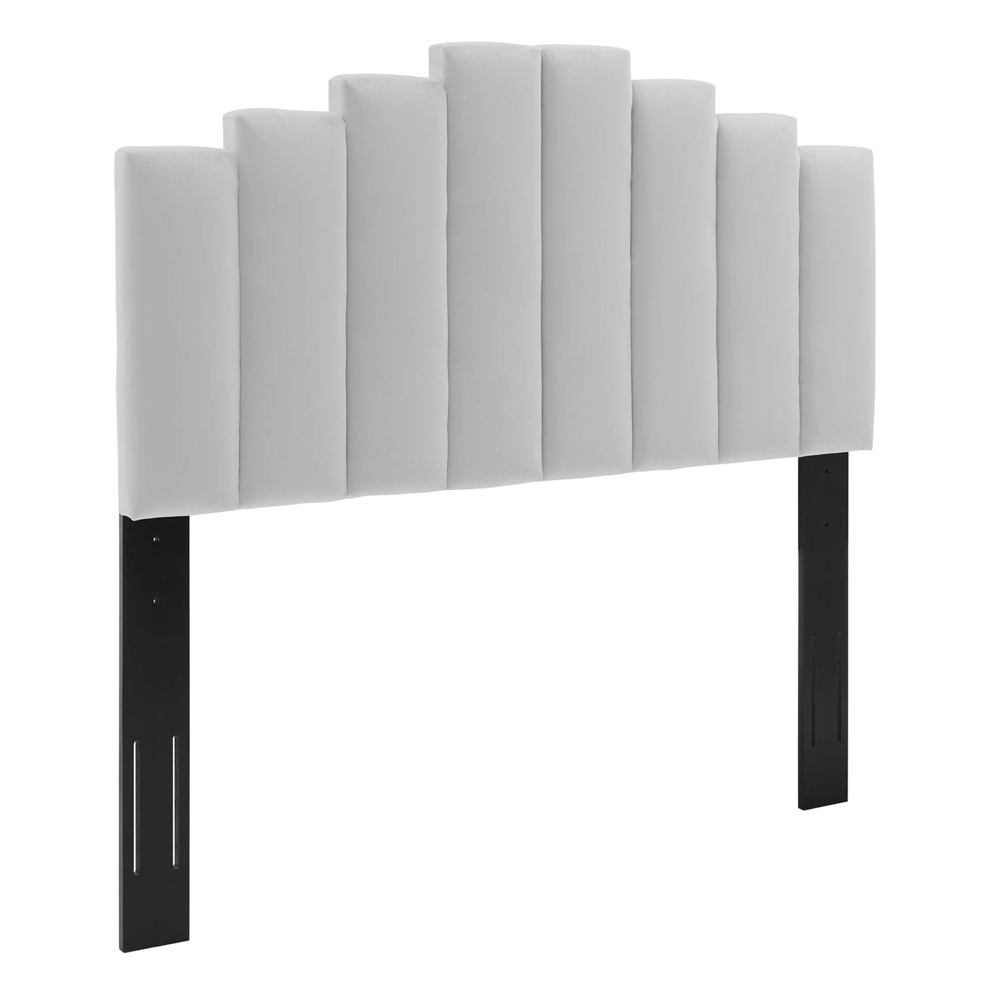 Light Clorwyn Grey Full Performance Velvet Platform Bed – Channel Tufted Headboard