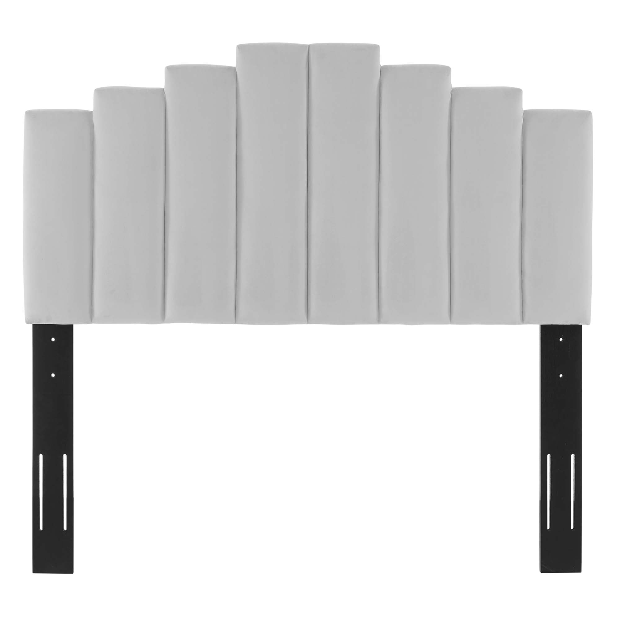 Light Clorwyn Grey Full Performance Velvet Platform Bed – Channel Tufted Headboard