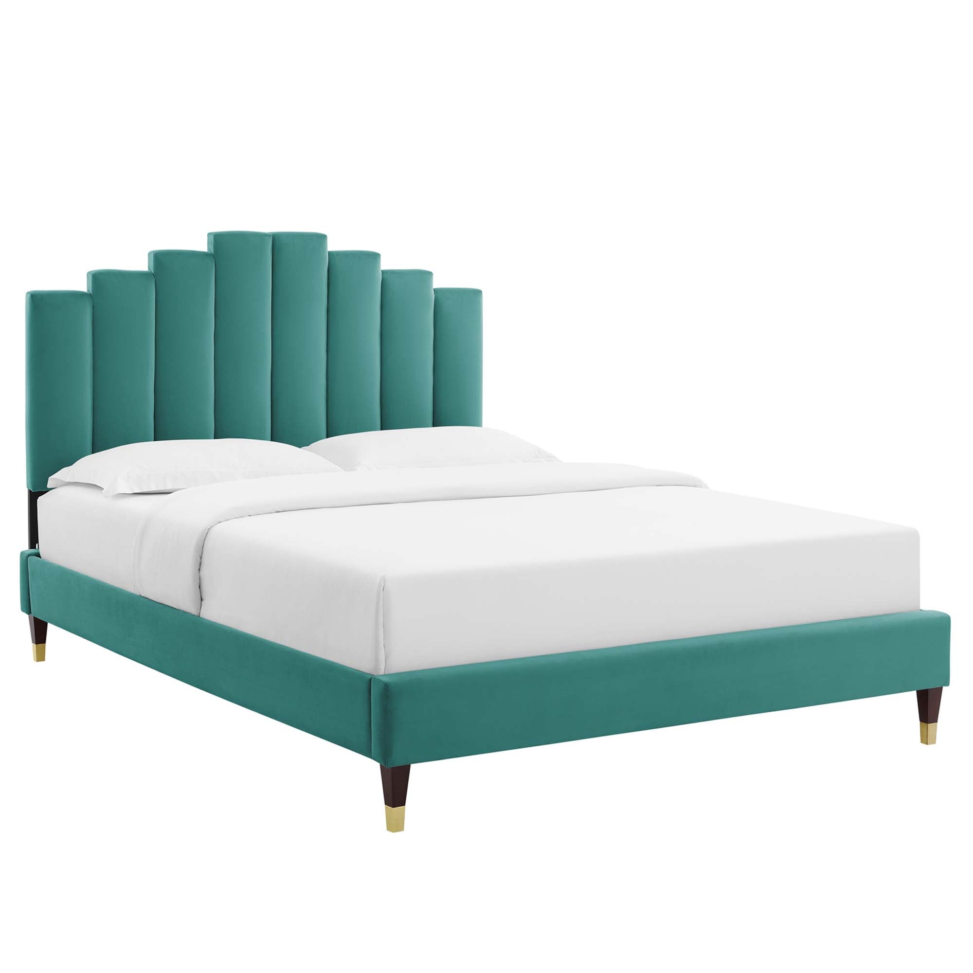 Light Clorwyn Grey Full Performance Velvet Platform Bed – Channel Tufted Headboard