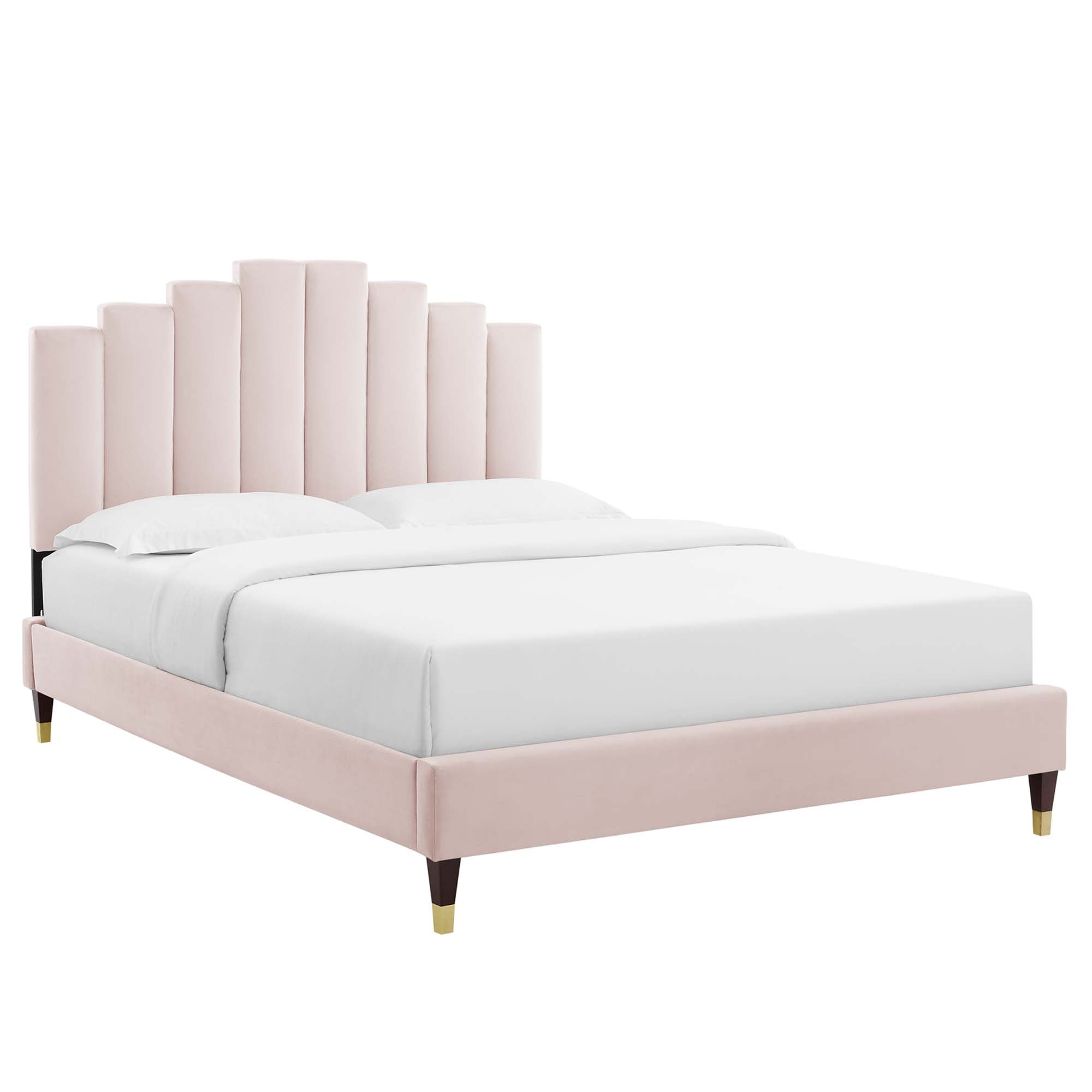 Albris White King Performance Velvet Platform Bed – Channel Tufted