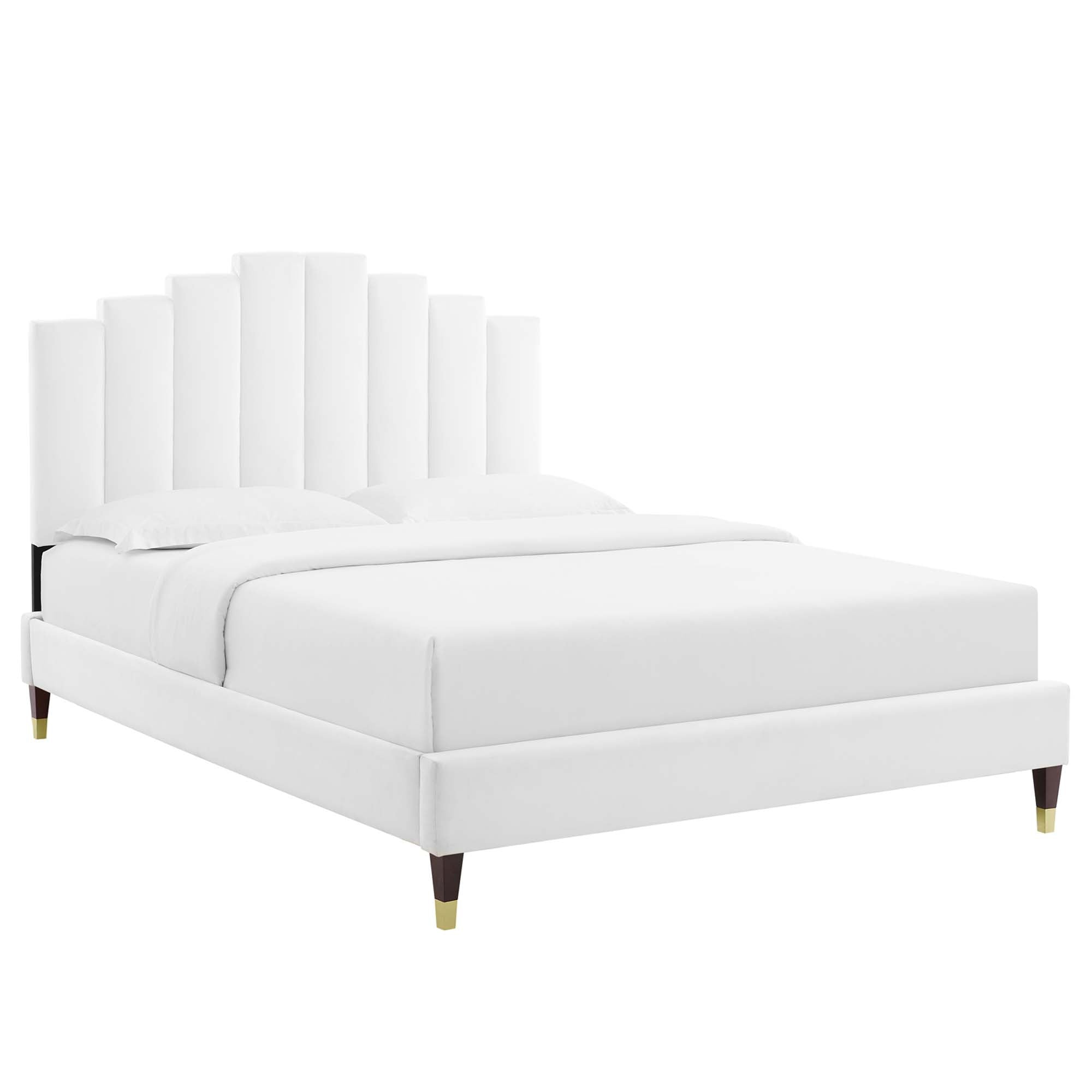Albris White King Performance Velvet Platform Bed – Channel Tufted