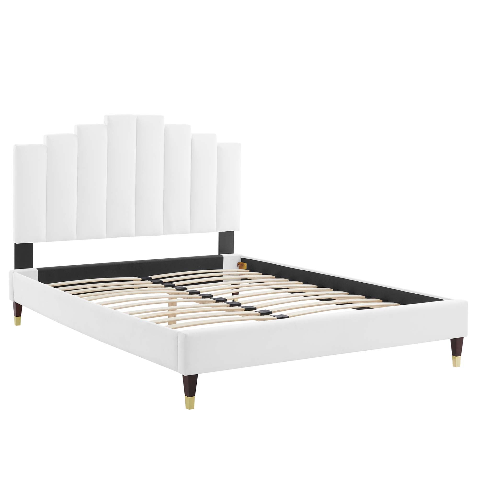 Albris White King Performance Velvet Platform Bed – Channel Tufted