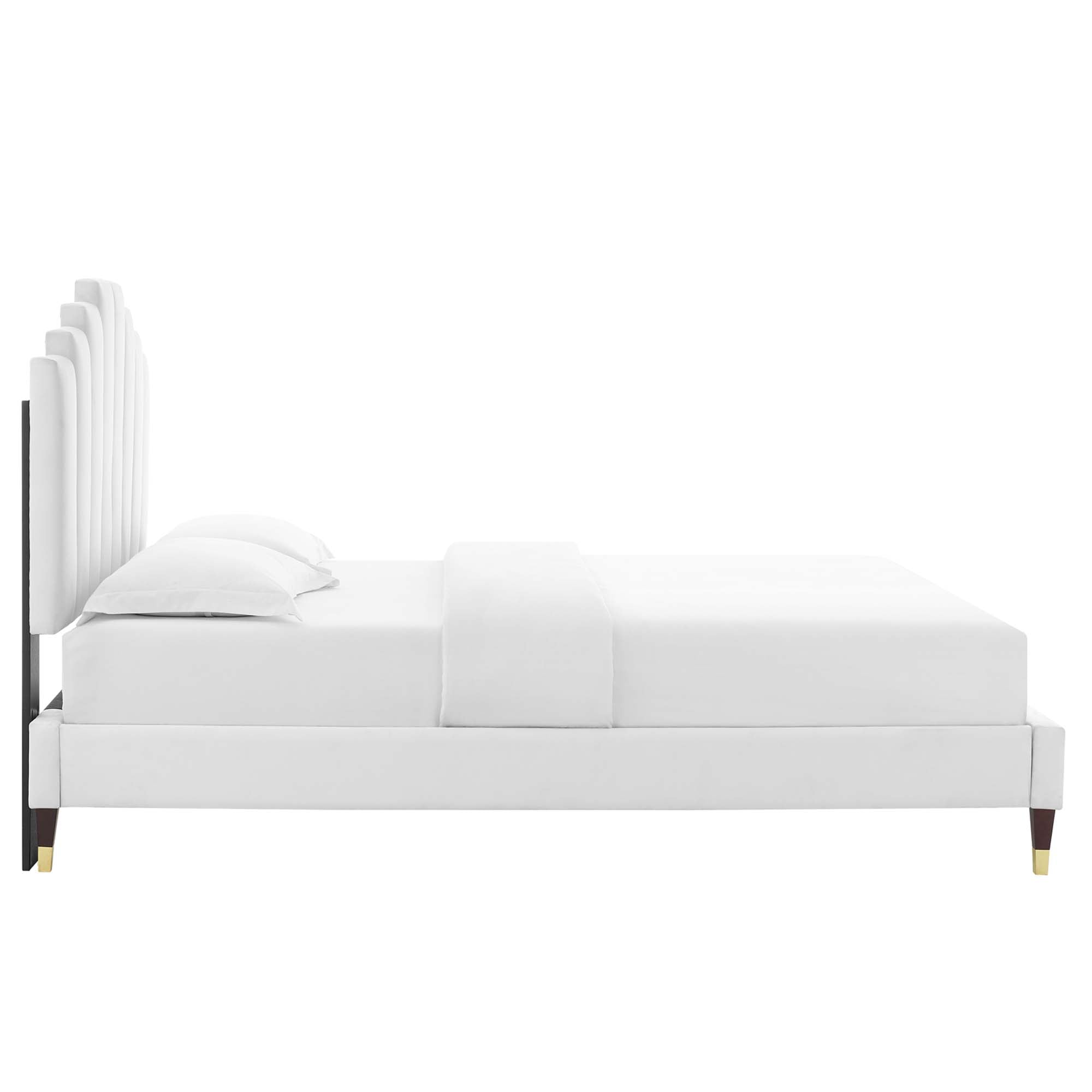 Albris White King Performance Velvet Platform Bed – Channel Tufted