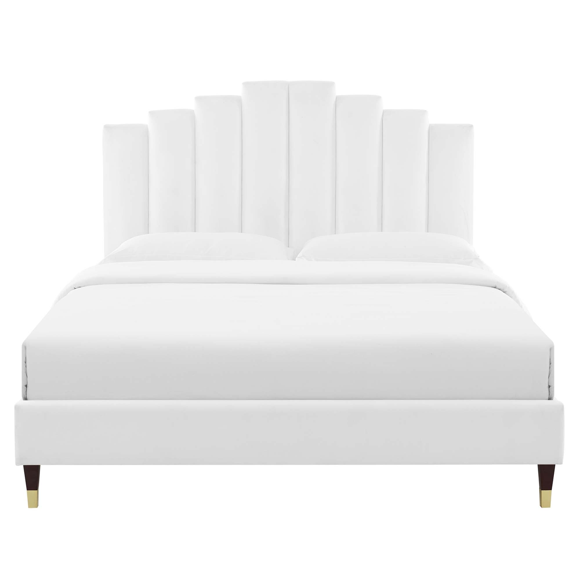Albris White King Performance Velvet Platform Bed – Channel Tufted