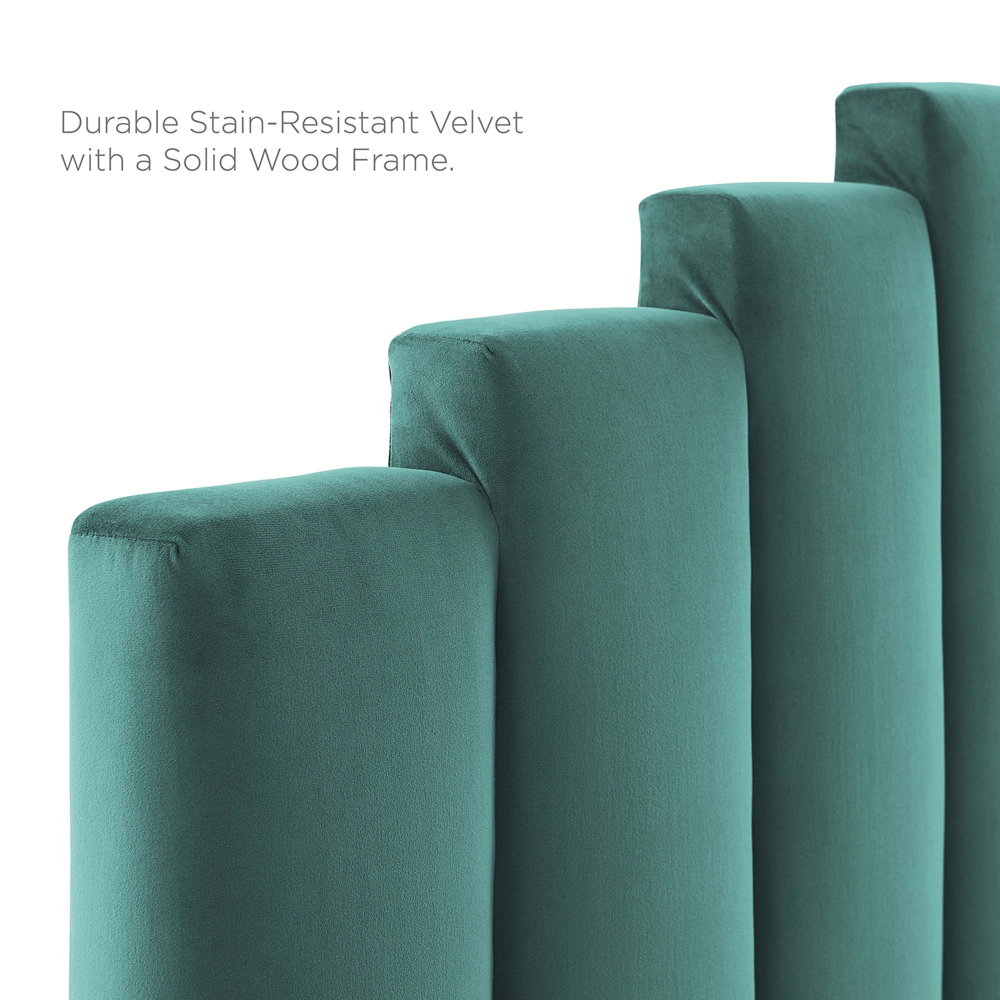 Twin Derren Teal Velvet Platform Bed Frame – Upholstered Channel Tufted Headboard