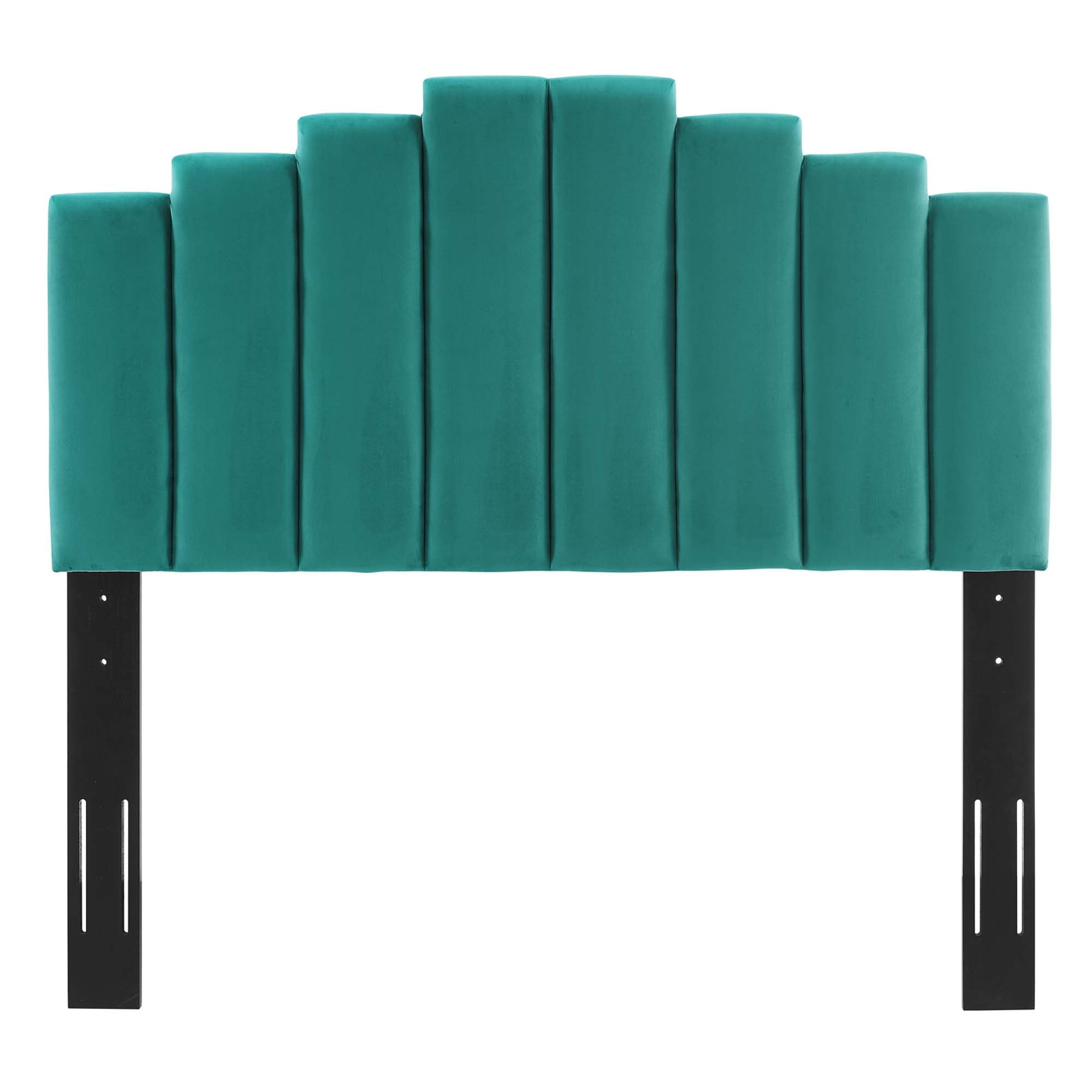 Twin Derren Teal Velvet Platform Bed Frame – Upholstered Channel Tufted Headboard