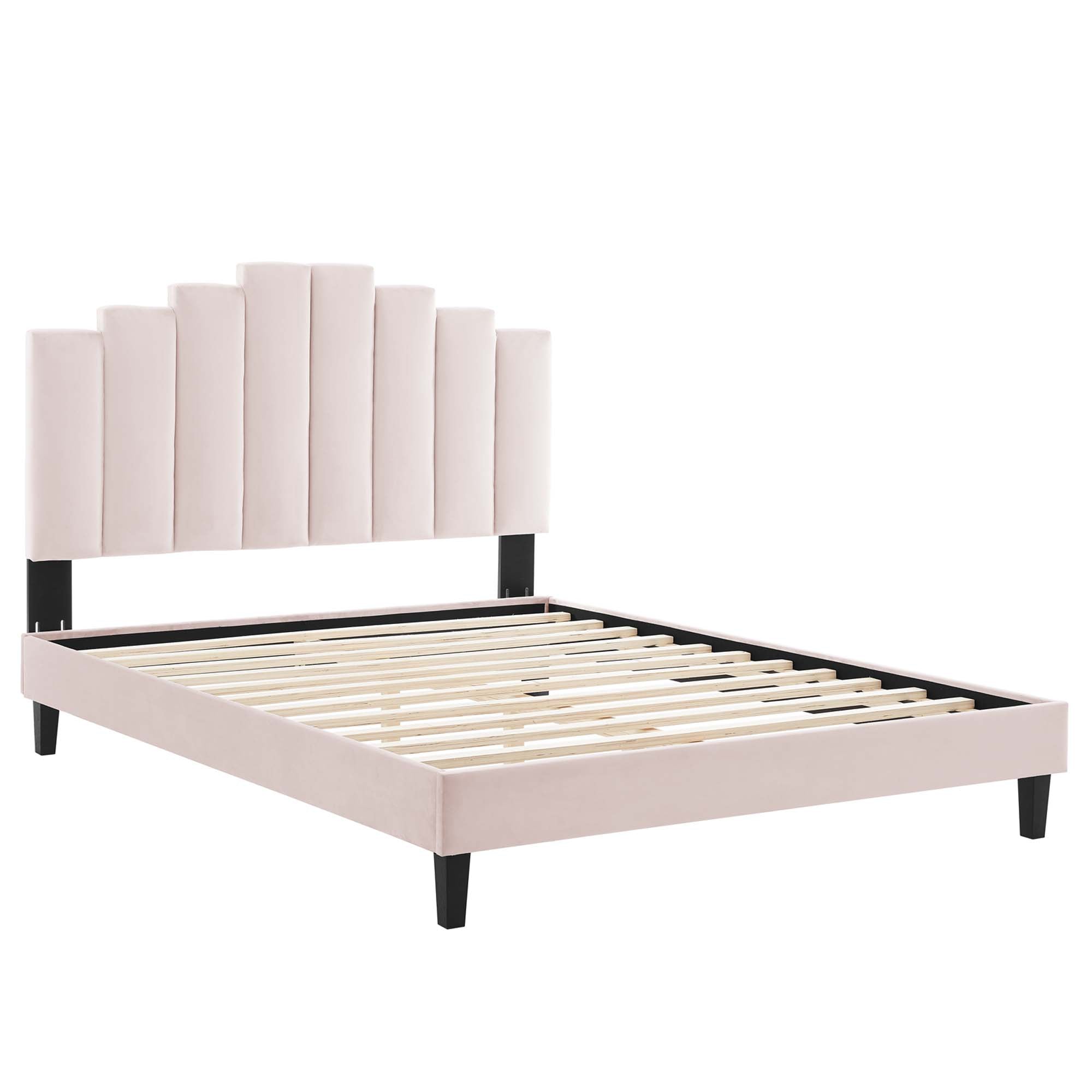 Belvor Performance Velvet Full Platform Bed Pink – Arched Channel Tufted Design