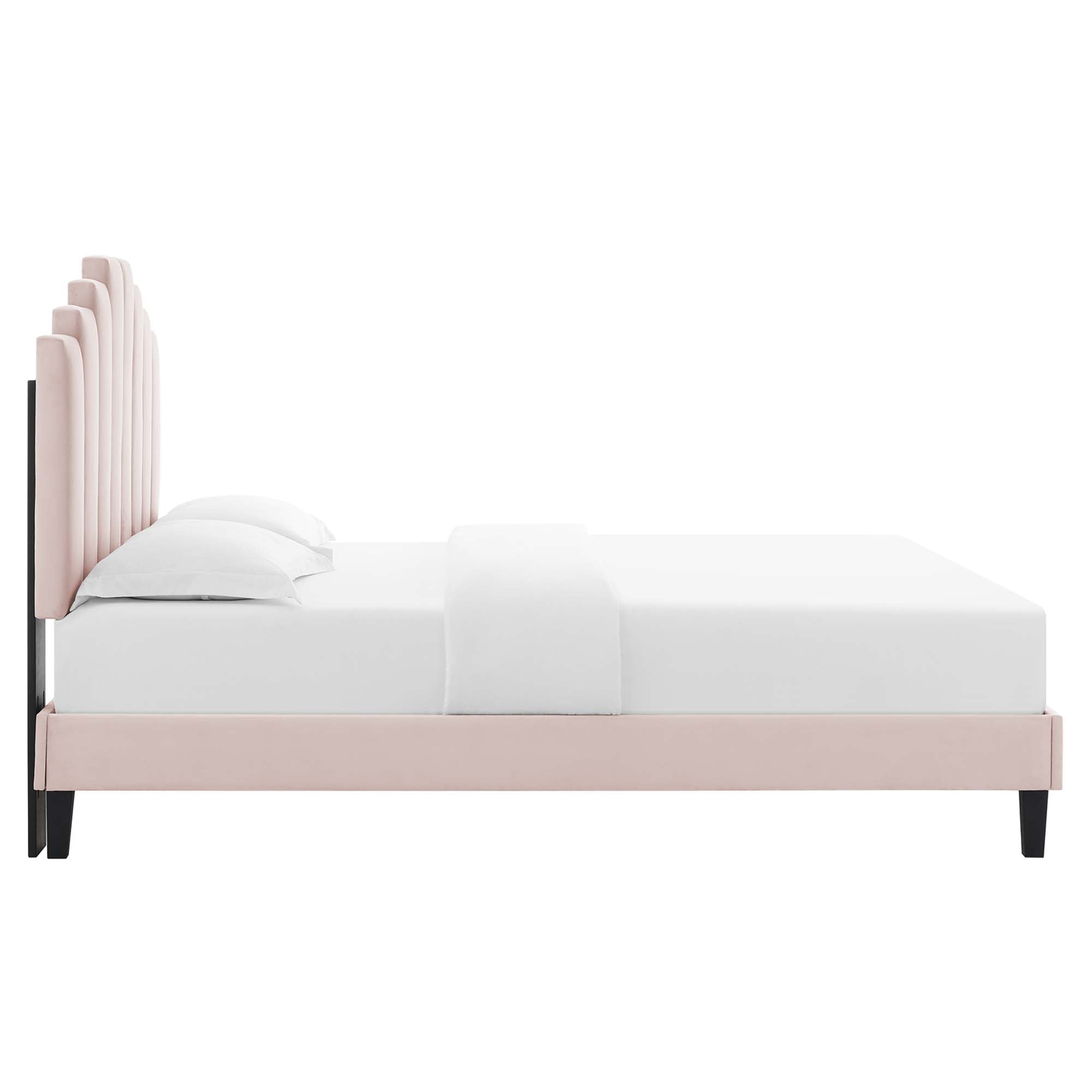 Belvor Performance Velvet Full Platform Bed Pink – Arched Channel Tufted Design