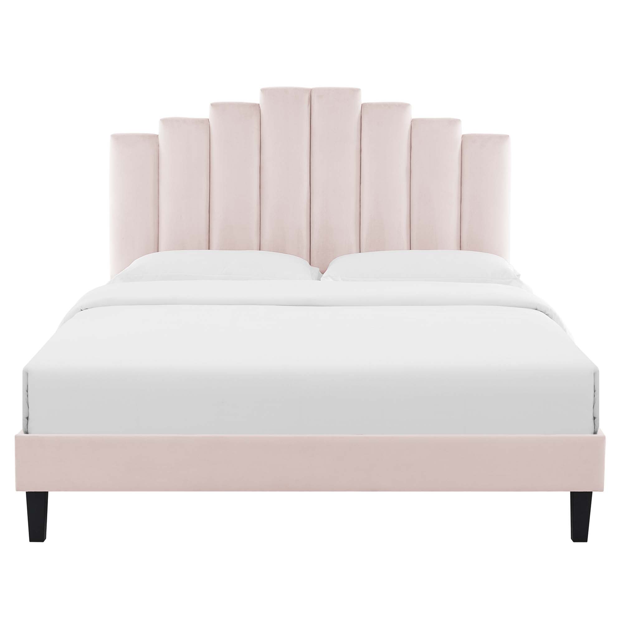 Belvor Performance Velvet Full Platform Bed Pink – Arched Channel Tufted Design