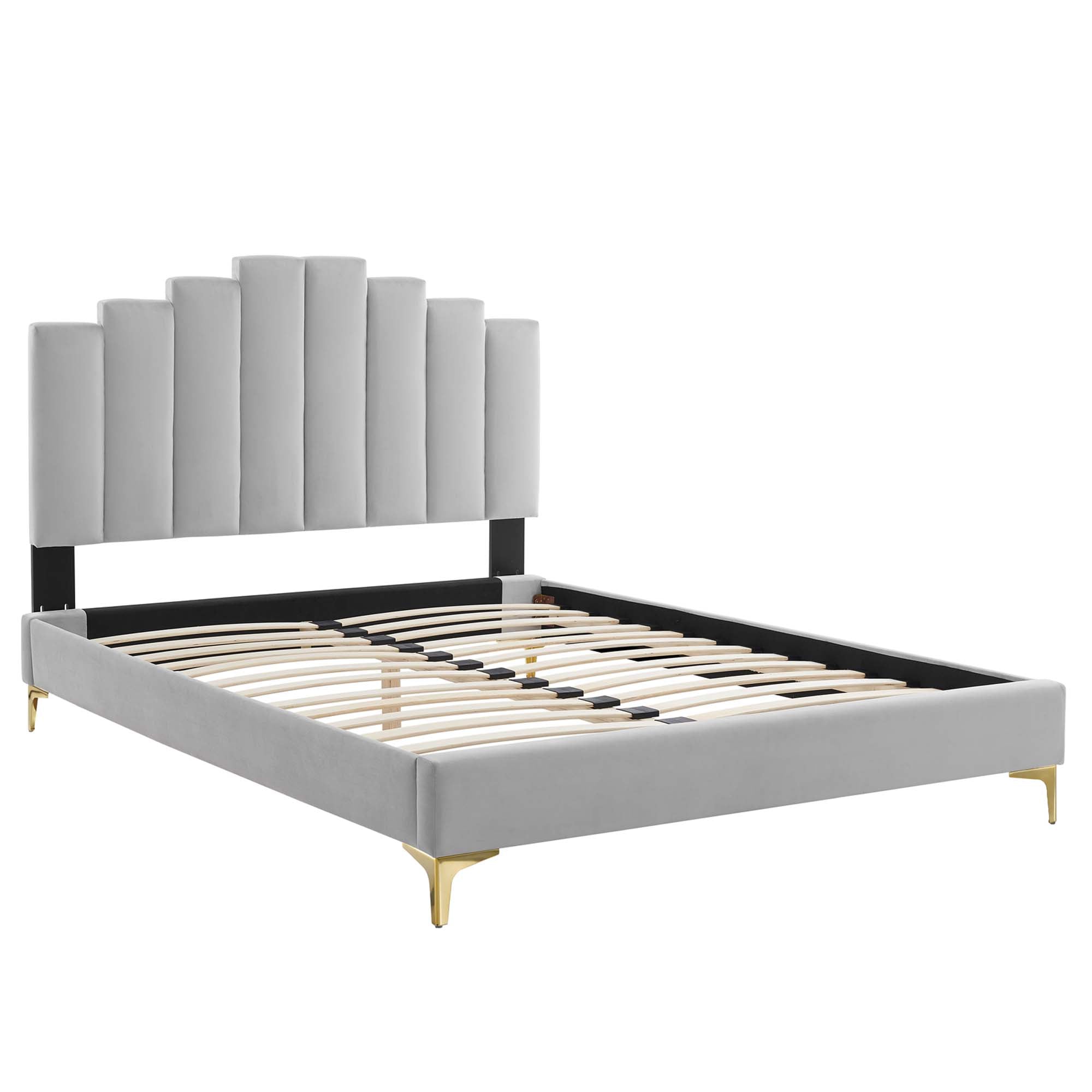 Caelis Twin Performance Velvet Platform Bed – Light Grey Tufted Upholstered Frame