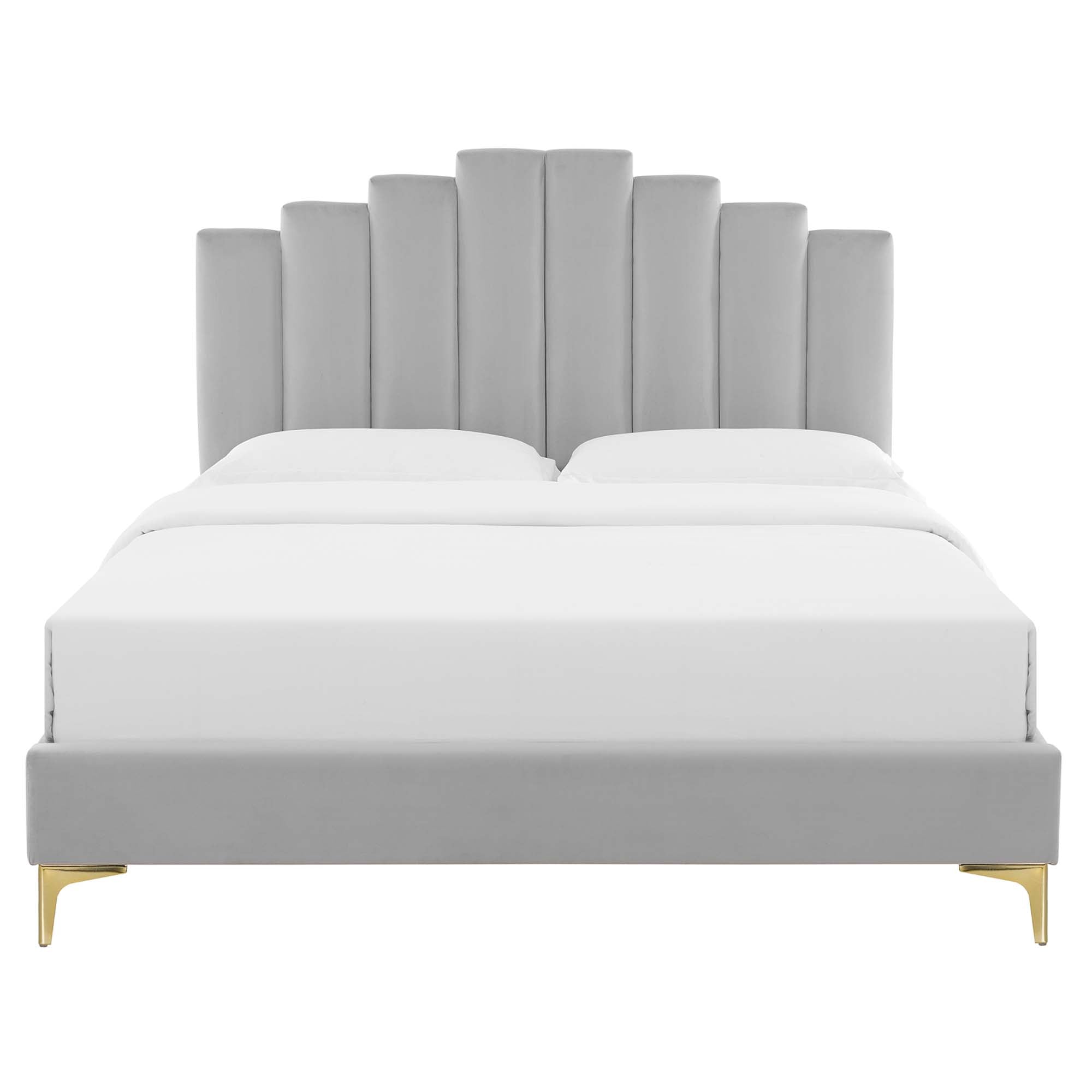 Caelis Twin Performance Velvet Platform Bed – Light Grey Tufted Upholstered Frame