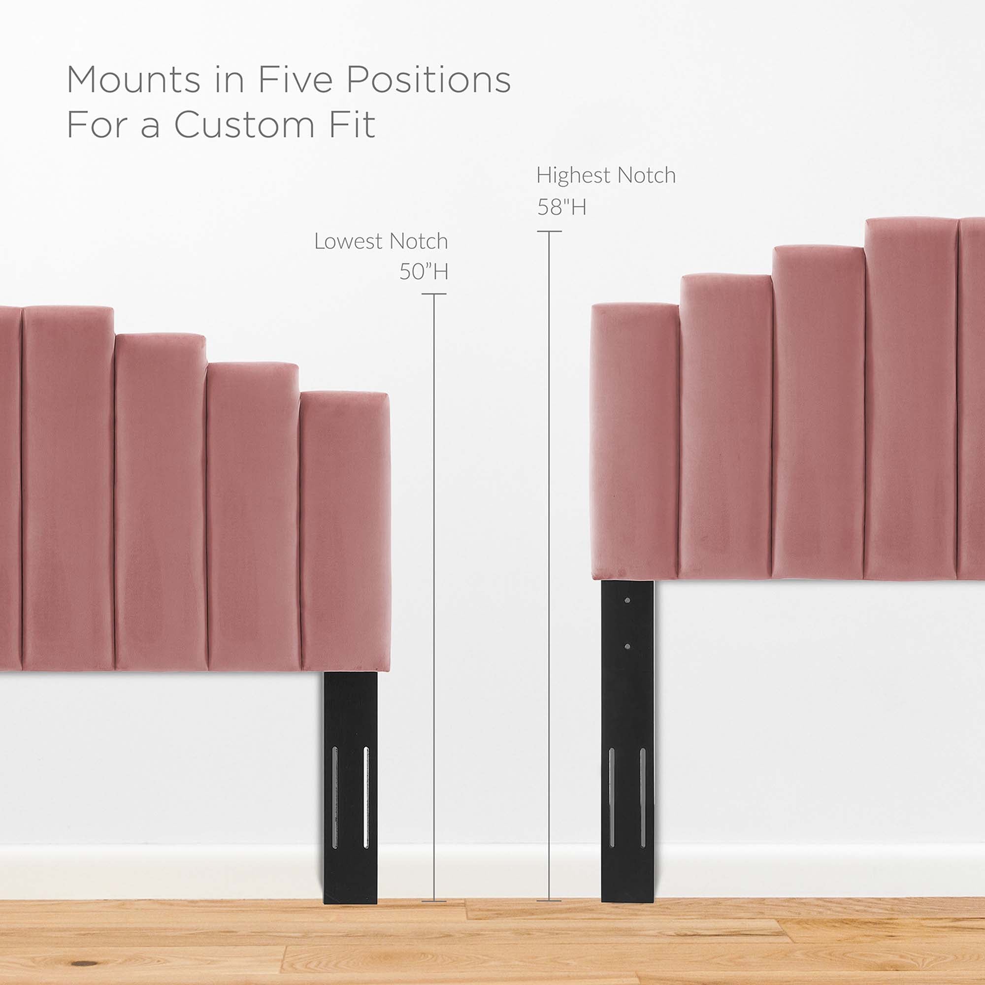 King Daelor Performance Velvet Platform Bed Dusty Rose – Channel Tufted Headboard Design