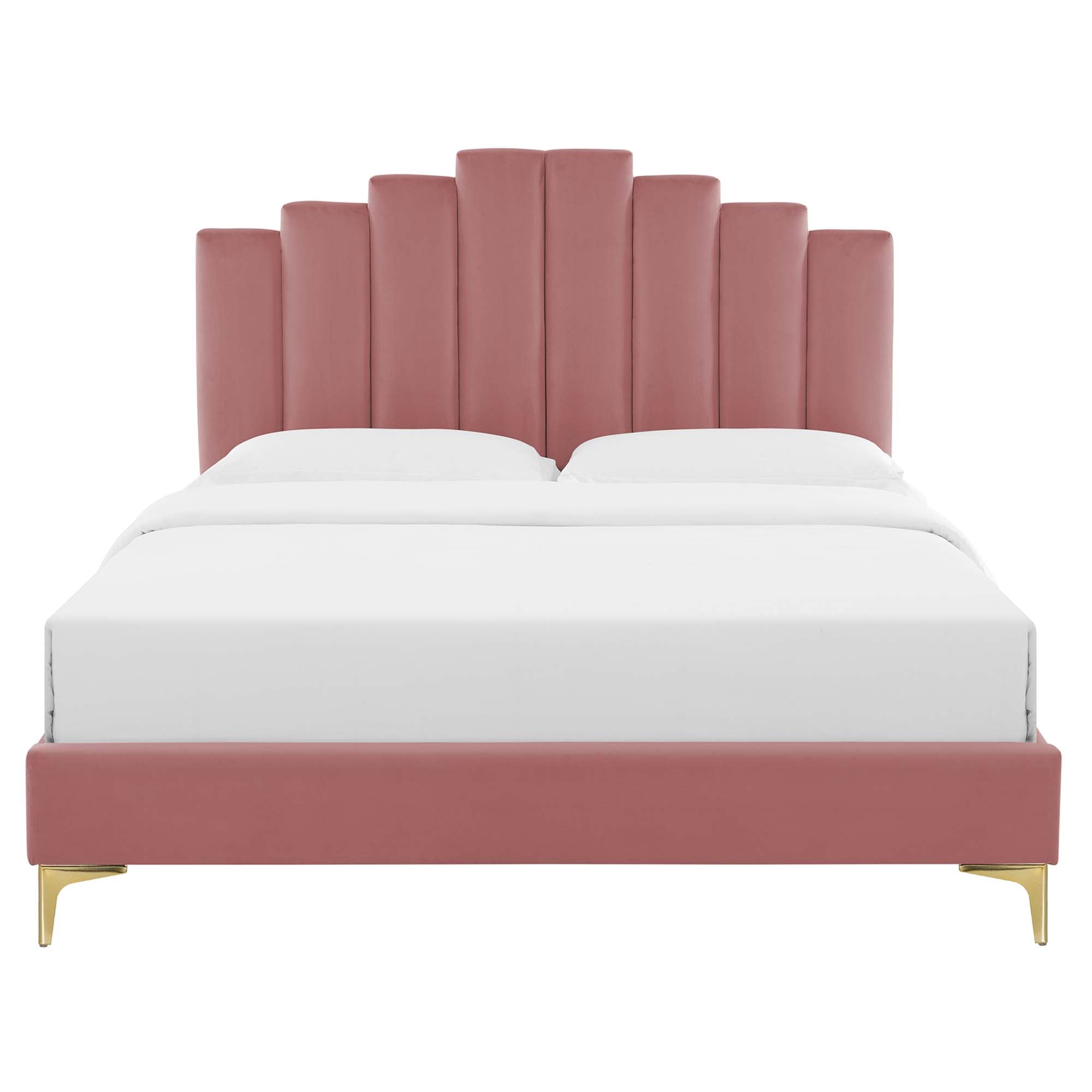 King Daelor Performance Velvet Platform Bed Dusty Rose – Channel Tufted Headboard Design