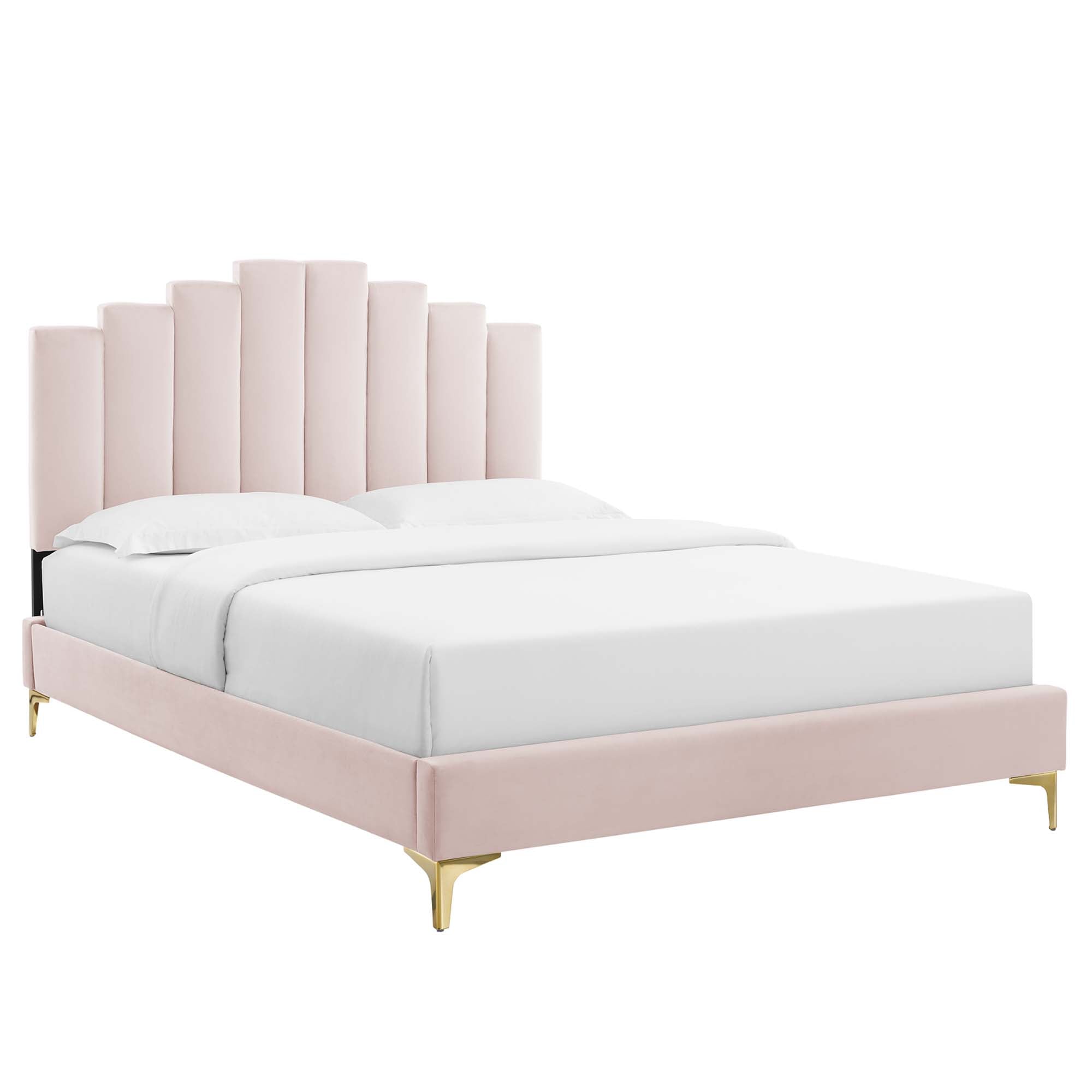 King Daelor Performance Velvet Platform Bed Dusty Rose – Channel Tufted Headboard Design