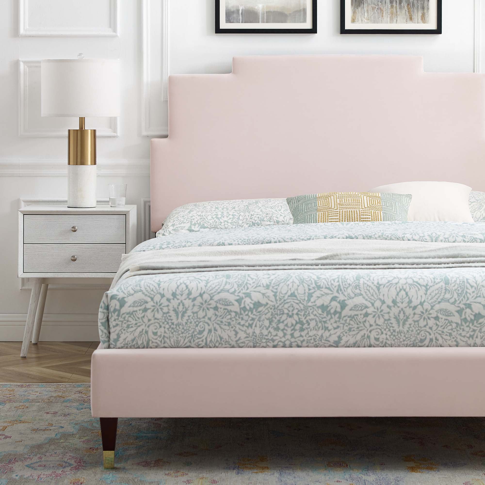 Lindsey Pink Performance Velvet Full Platform Bed