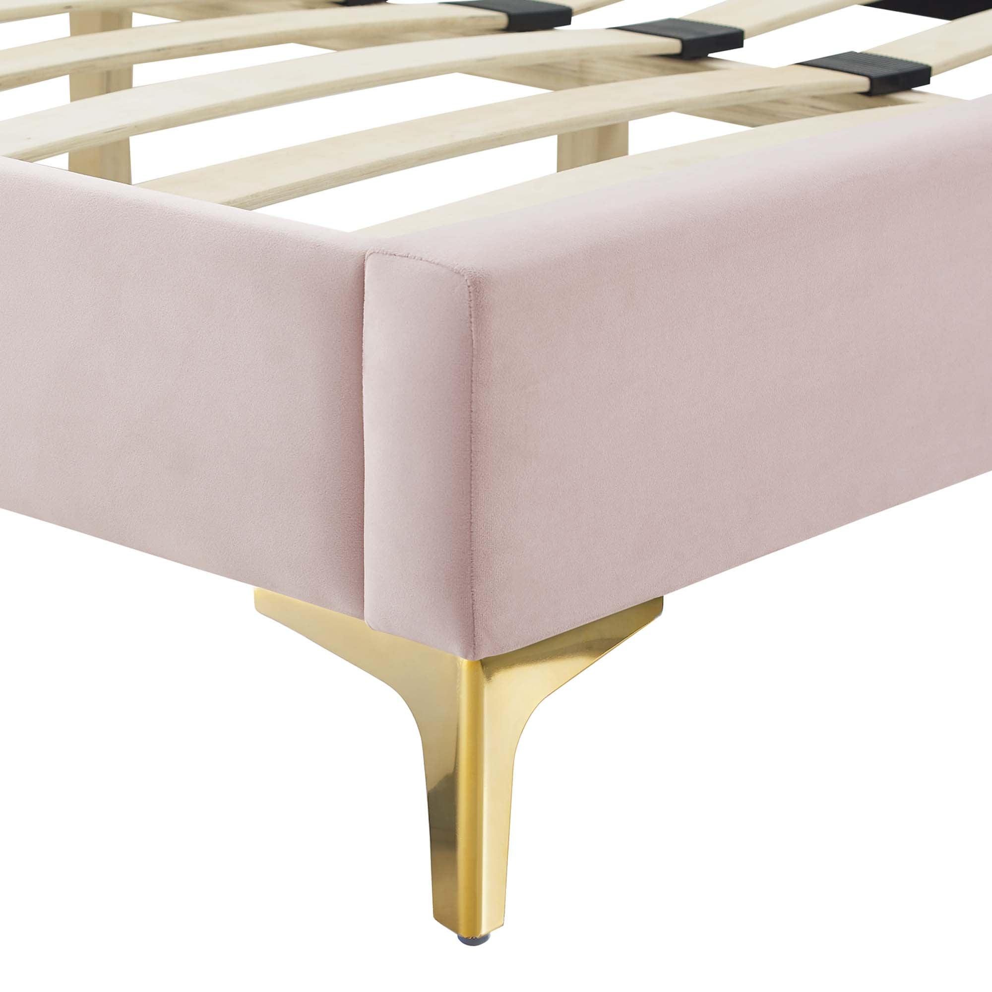 Pink Velvet Draylin Twin Platform Bed – Gold Metal Legs & Tufted Headboard