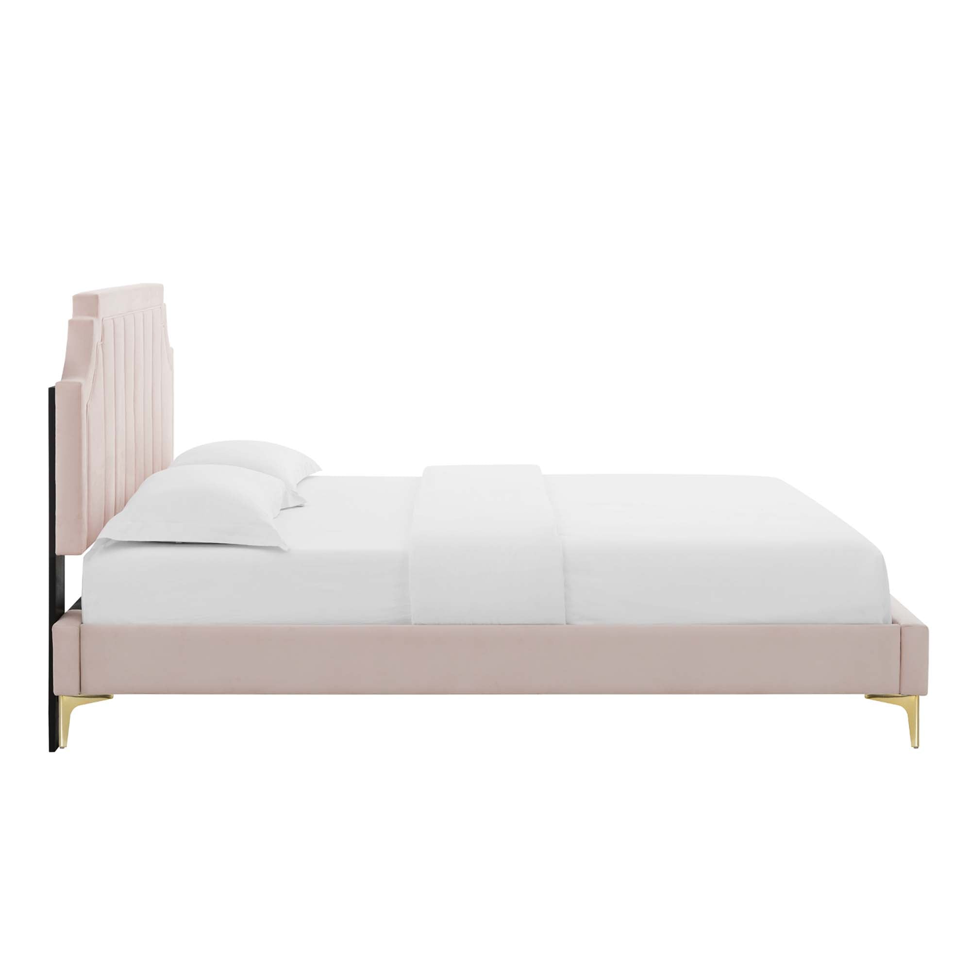 Fernis Performance Velvet Full Platform Bed – Pink Channel Tufted No Box Spring
