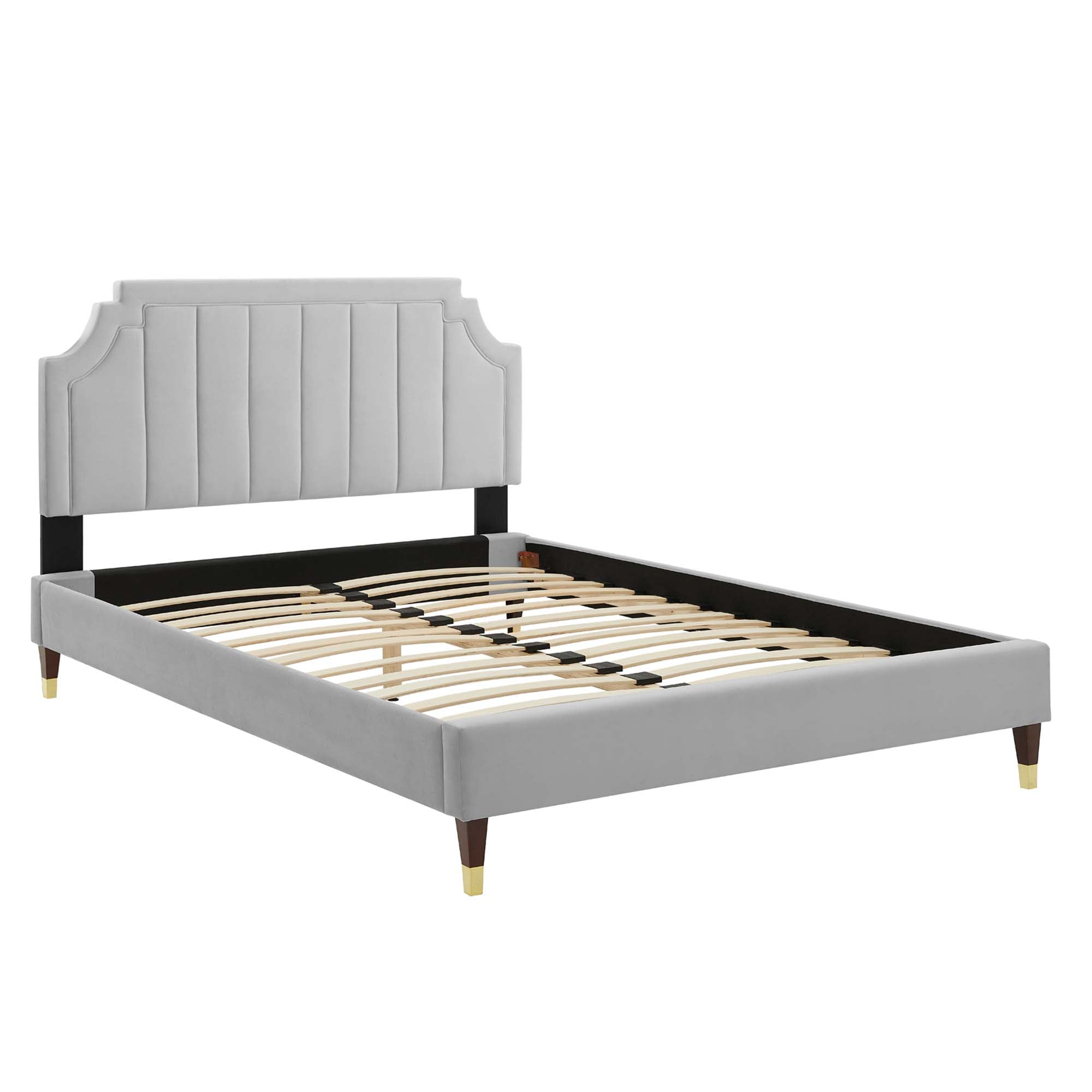 Full Size Icaris Platform Bed – Stain-Resistant Performance Velvet & Wood Frame