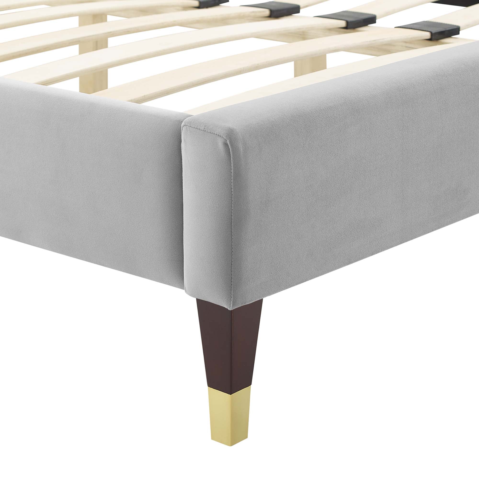 Full Size Icaris Platform Bed – Stain-Resistant Performance Velvet & Wood Frame